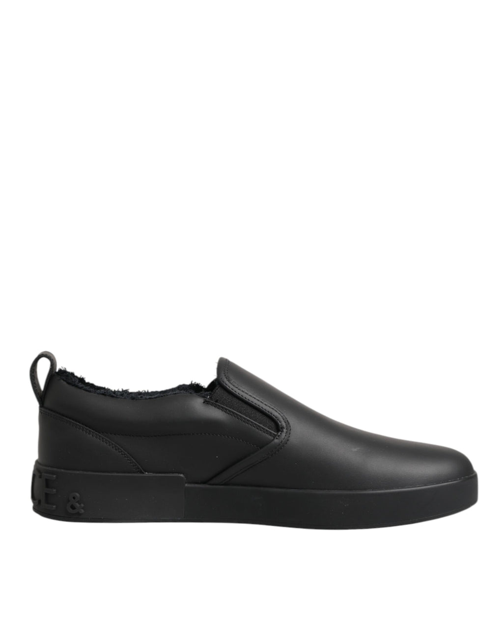 Dolce & Gabbana Schwarz Leder Low Top Slip On Sneakers Schuhe