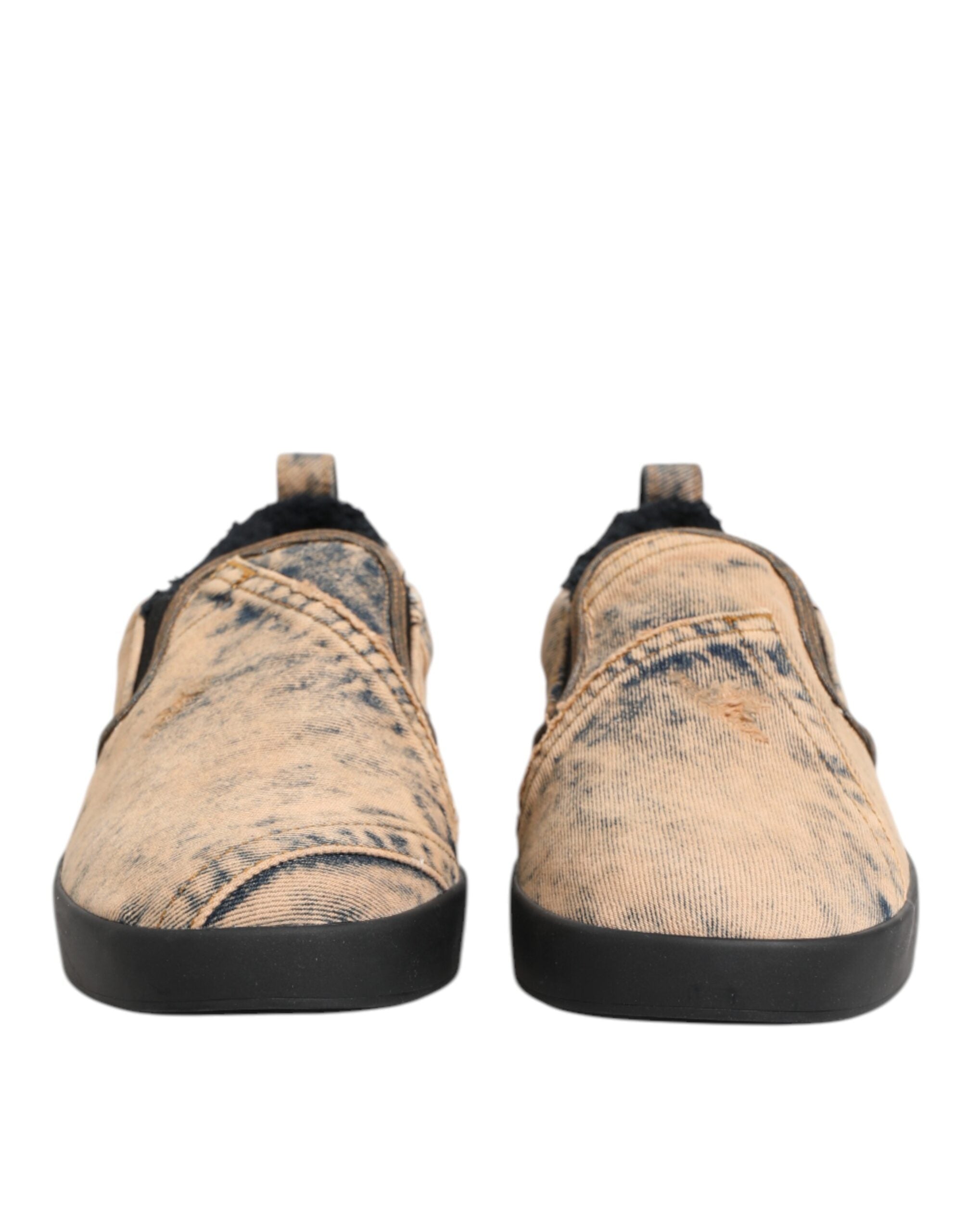 Dolce & Gabbana Beige Baumwolle Low Top Slip On Sneakers Schuhe