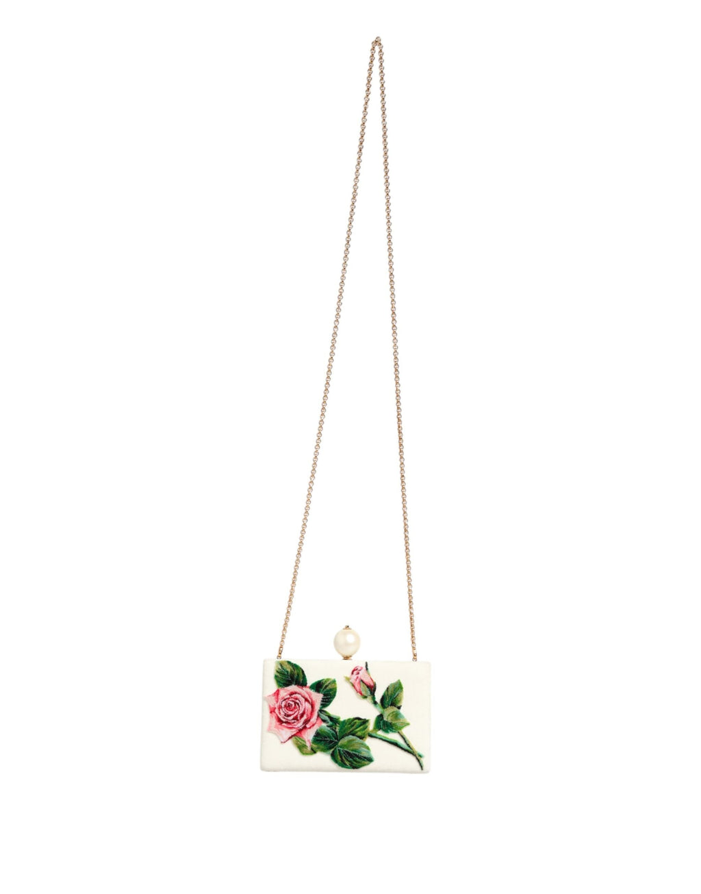 Dolce & Gabbana Weiß Rose Stickerei Seide Gold Frame Clutch Geldbeutel Tasche