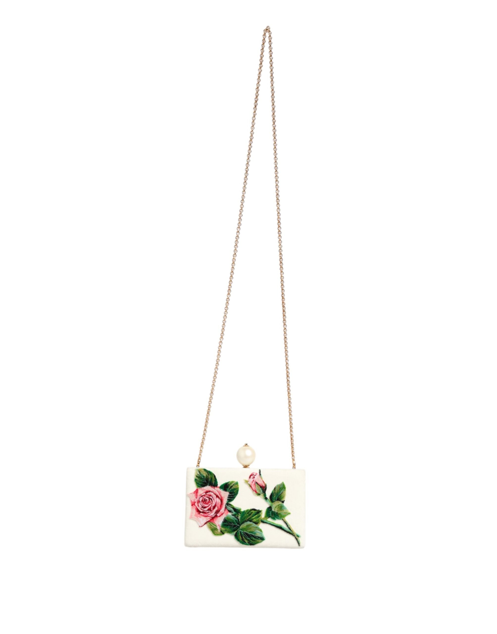 Dolce & Gabbana Weiß Rose Stickerei Seide Gold Frame Clutch Geldbeutel Tasche