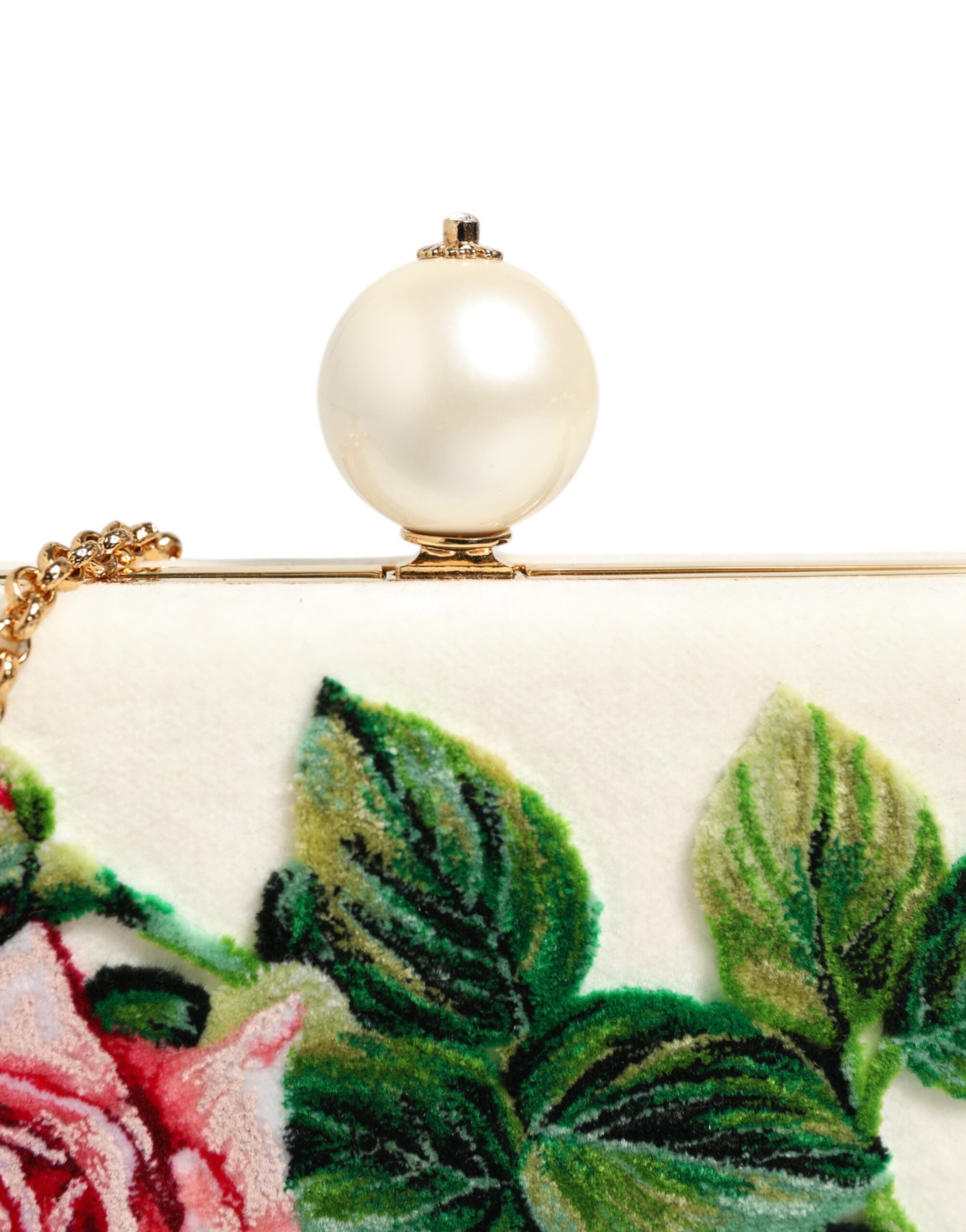 Dolce & Gabbana Weiß Rose Stickerei Seide Gold Frame Clutch Geldbeutel Tasche