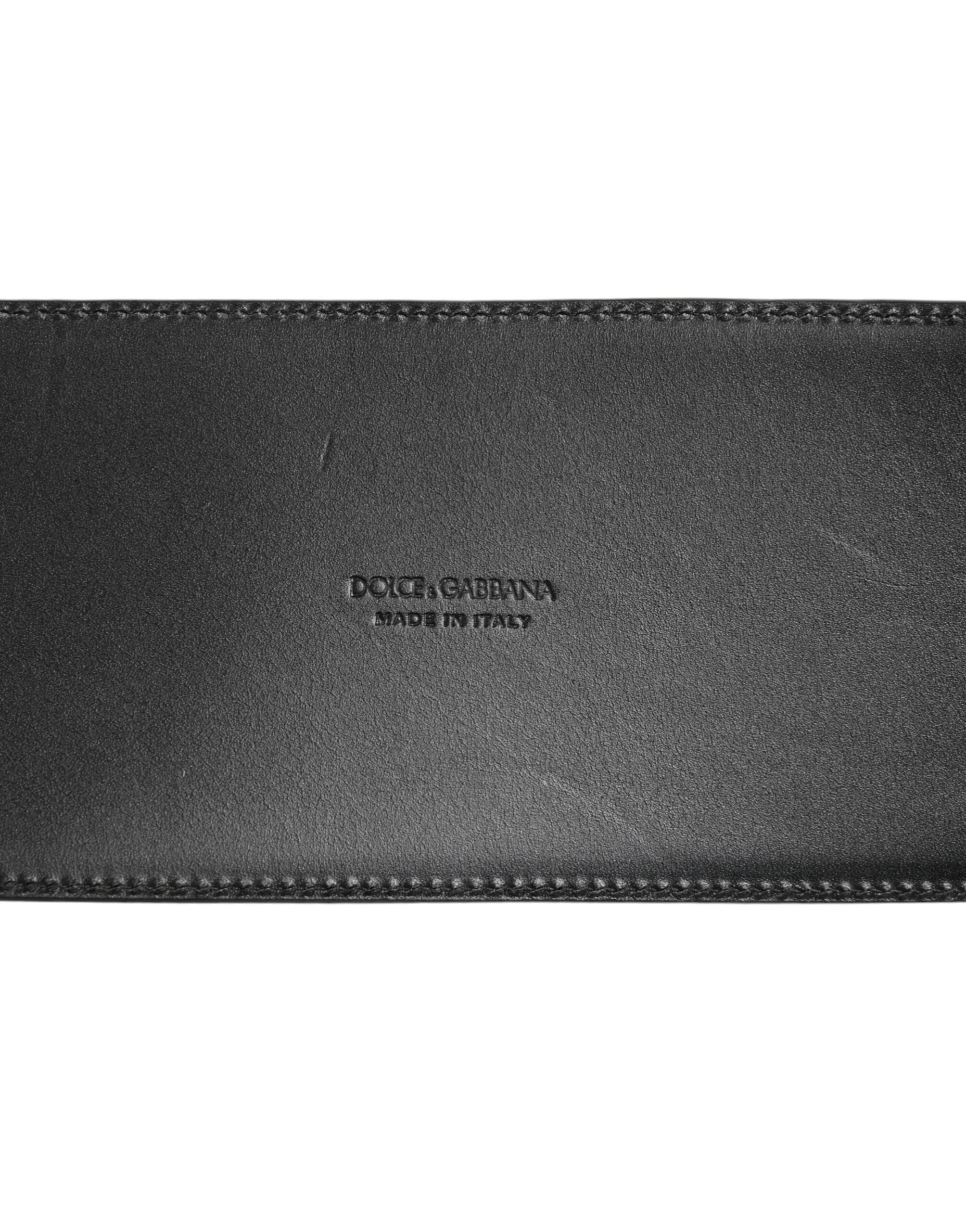 Dolce & Gabbana Schwarzer Leder-4-Riemen-Metall-Gürtel mit mehreren Schnallen