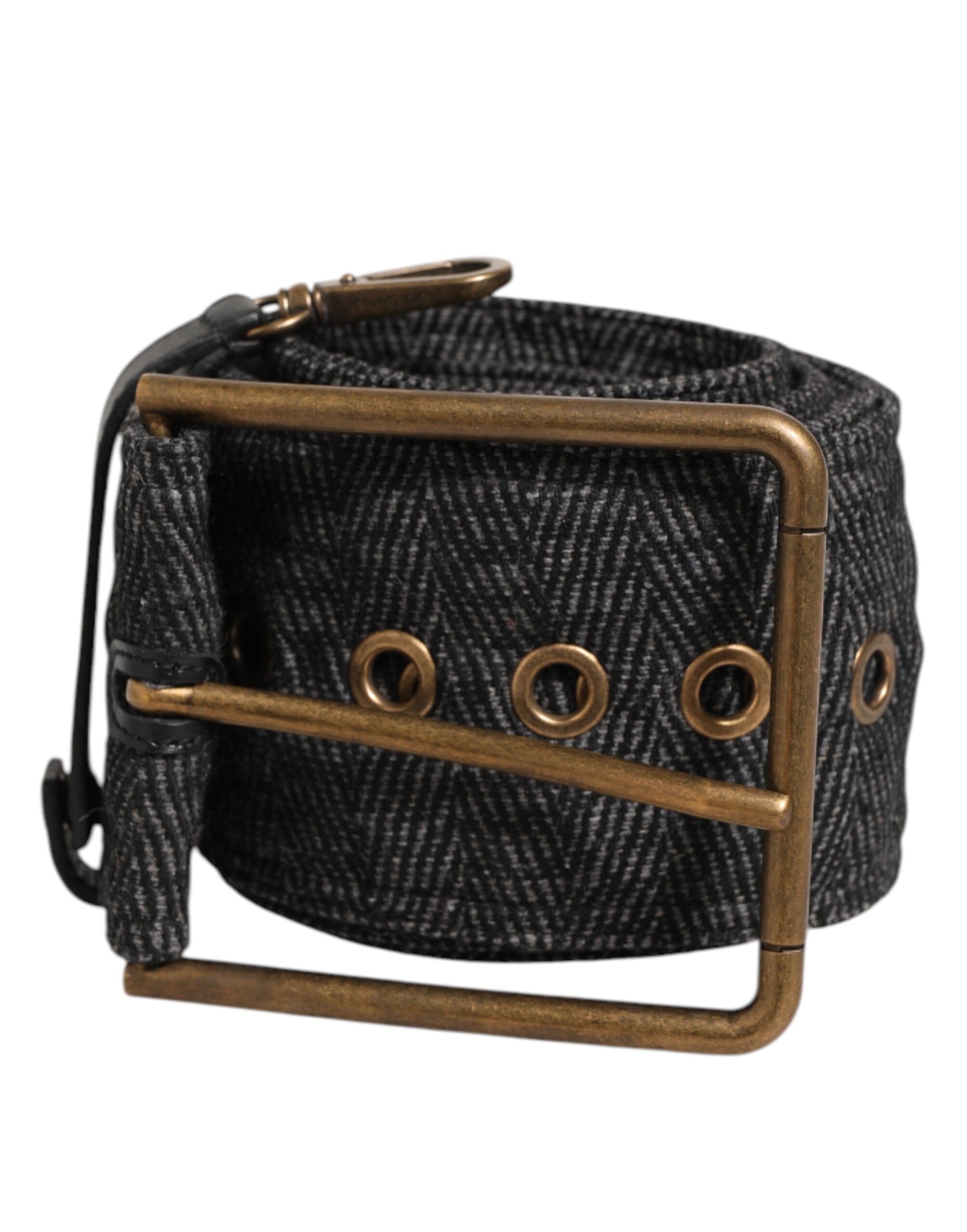 Dolce & Gabbana Grau Stoff Logo Platte Metall Messing Schnalle Gürtel