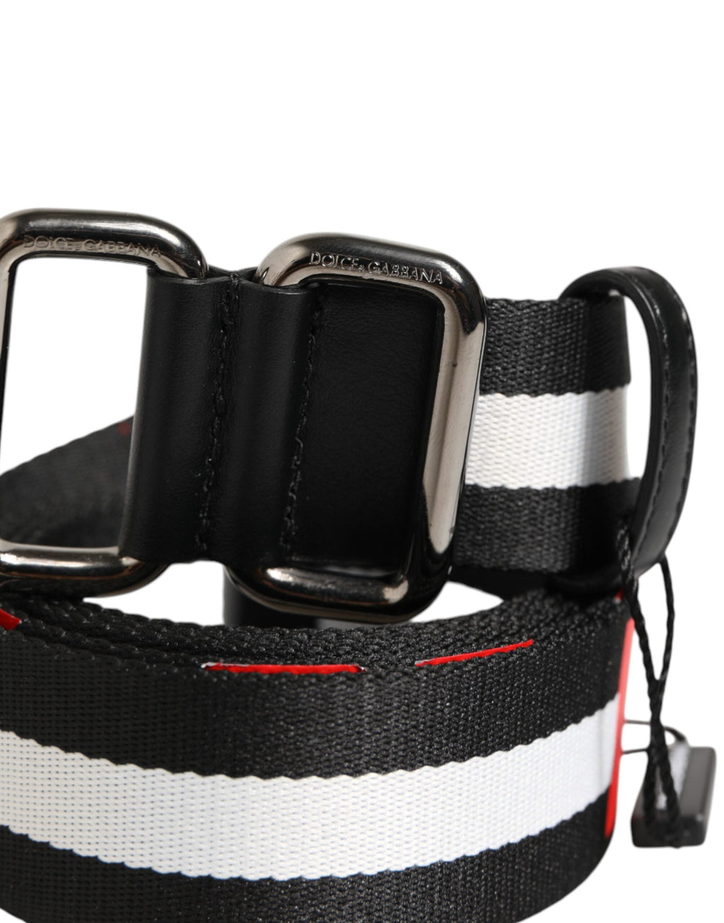 Dolce & Gabbana Schwarz-weiß gestreifter Logo-Metallschnallen-Gürtel