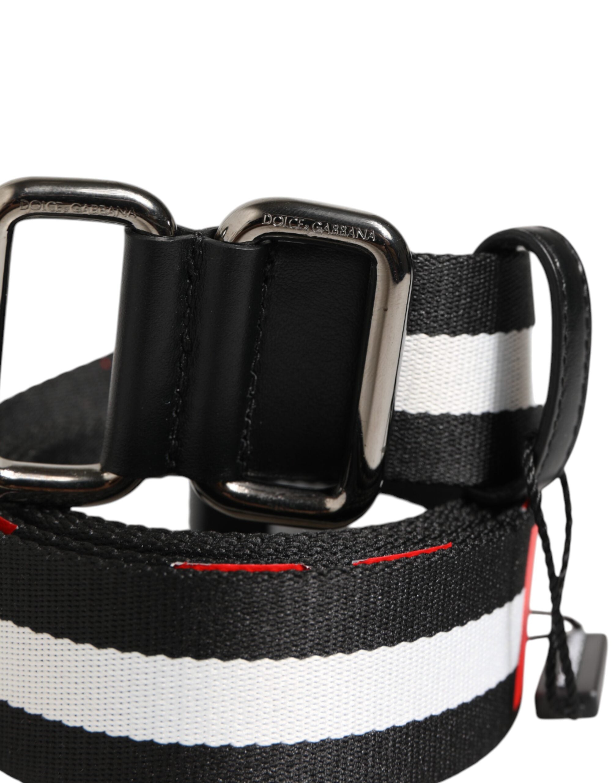 Dolce & Gabbana Schwarz-weiß gestreifter Logo-Metallschnallen-Gürtel