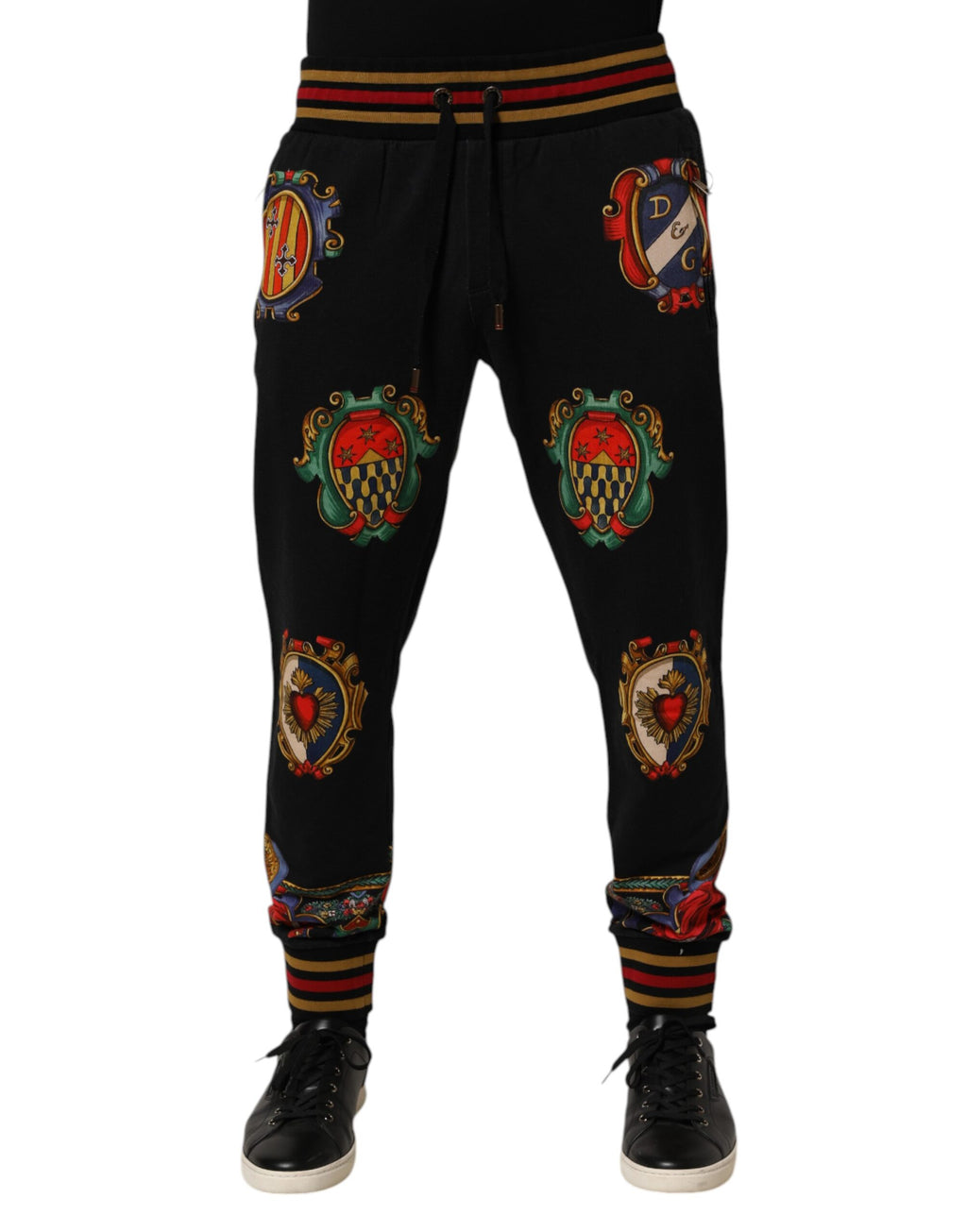 Dolce & Gabbana Schwarz Barock Wappen Logo Männer Trackpants Hosen
