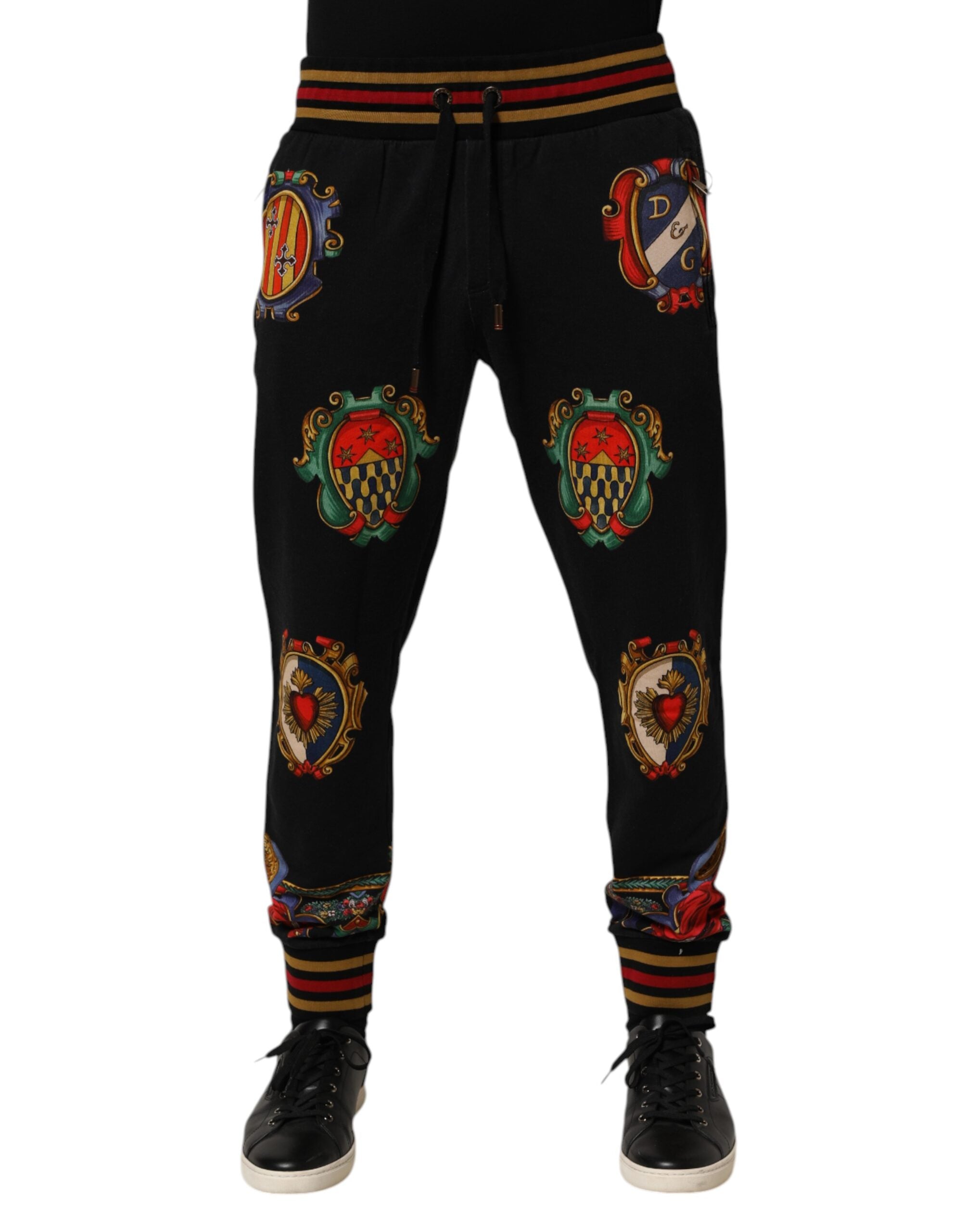 Dolce & Gabbana Schwarz Barock Wappen Logo Männer Trackpants Hosen