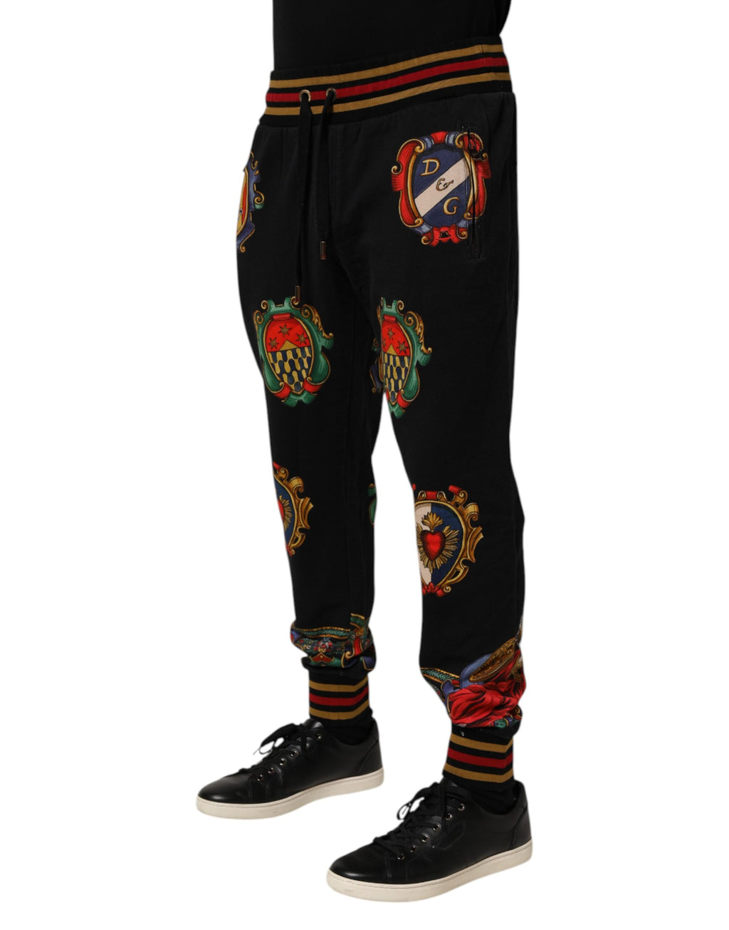 Dolce & Gabbana Schwarz Barock Wappen Logo Männer Trackpants Hosen
