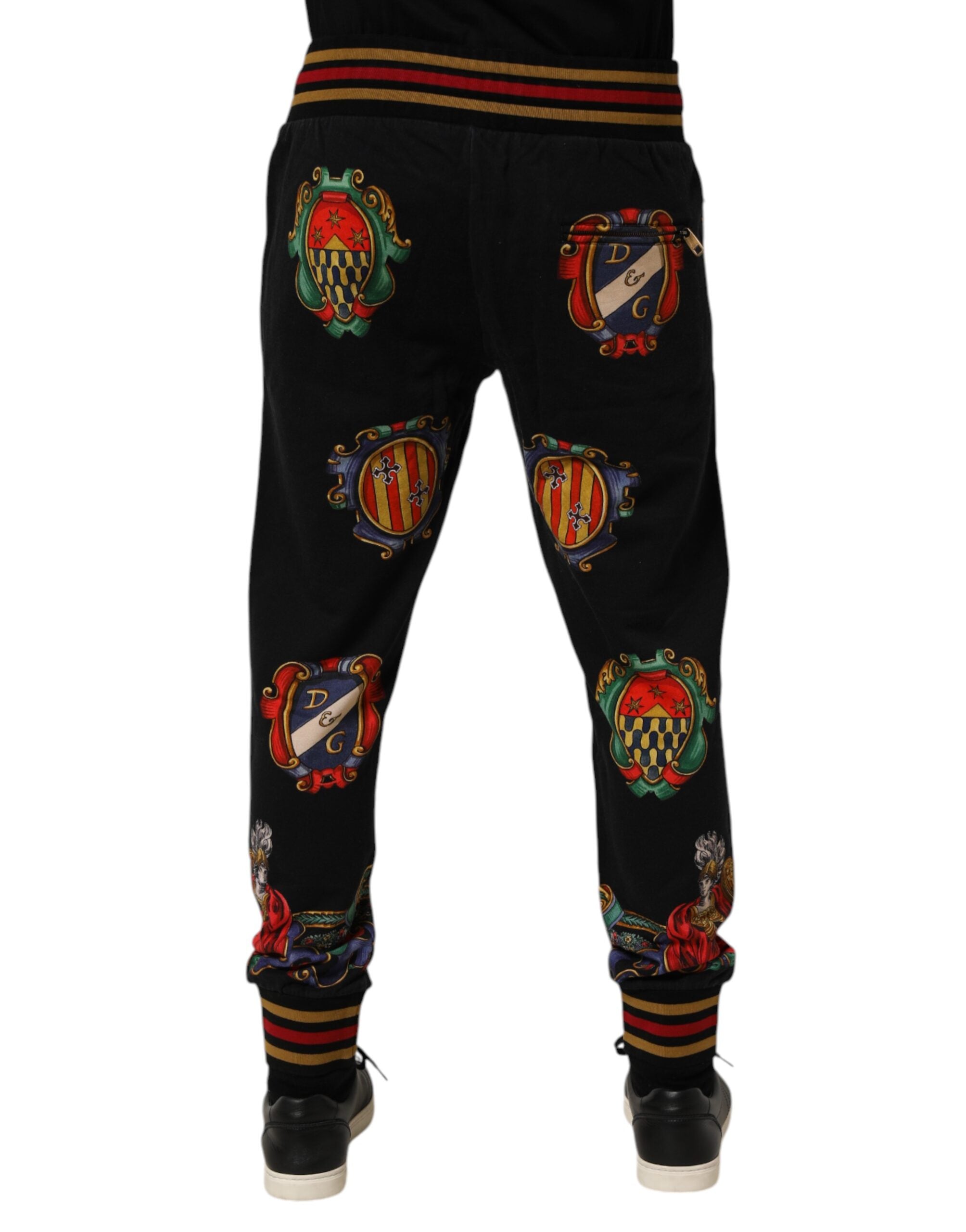 Dolce & Gabbana Schwarz Barock Wappen Logo Männer Trackpants Hosen