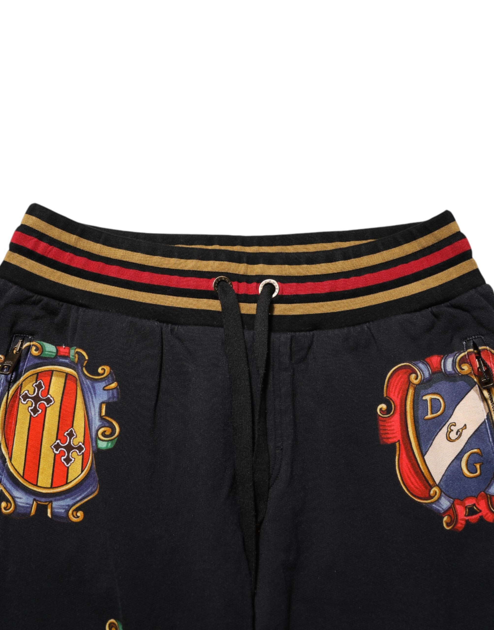 Dolce & Gabbana Schwarz Barock Wappen Logo Männer Trackpants Hosen