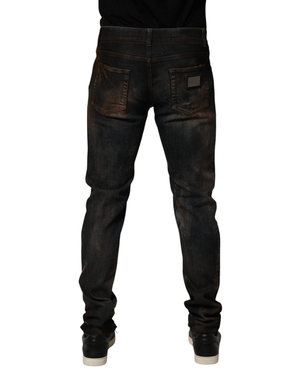 Dolce & Gabbana Schwarze Baumwolle Skinny Tattered Men Denim Jeans