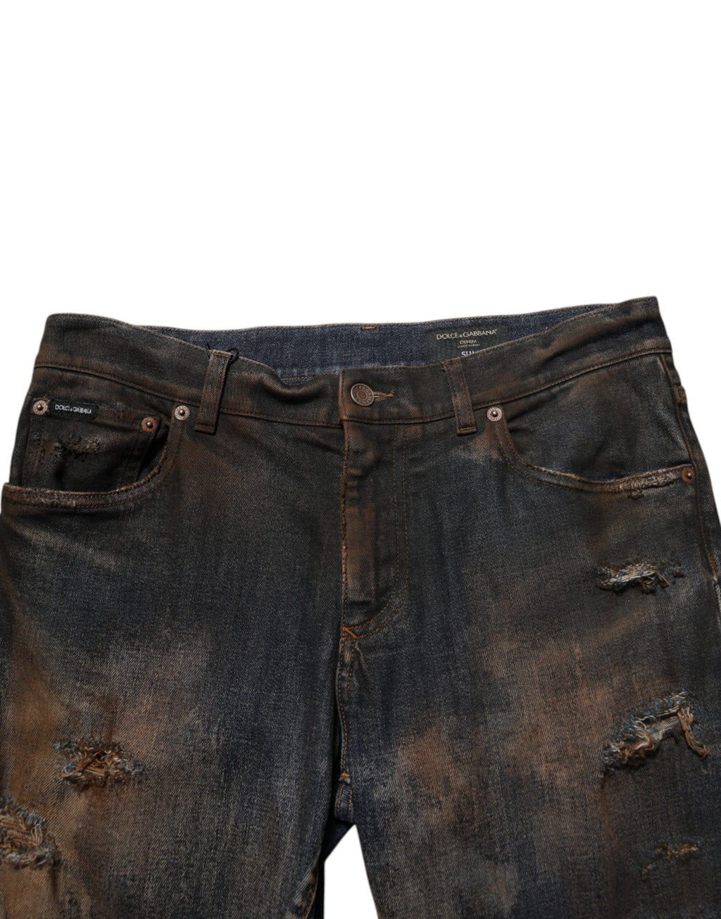 Dolce & Gabbana Schwarze Baumwolle Skinny Tattered Men Denim Jeans
