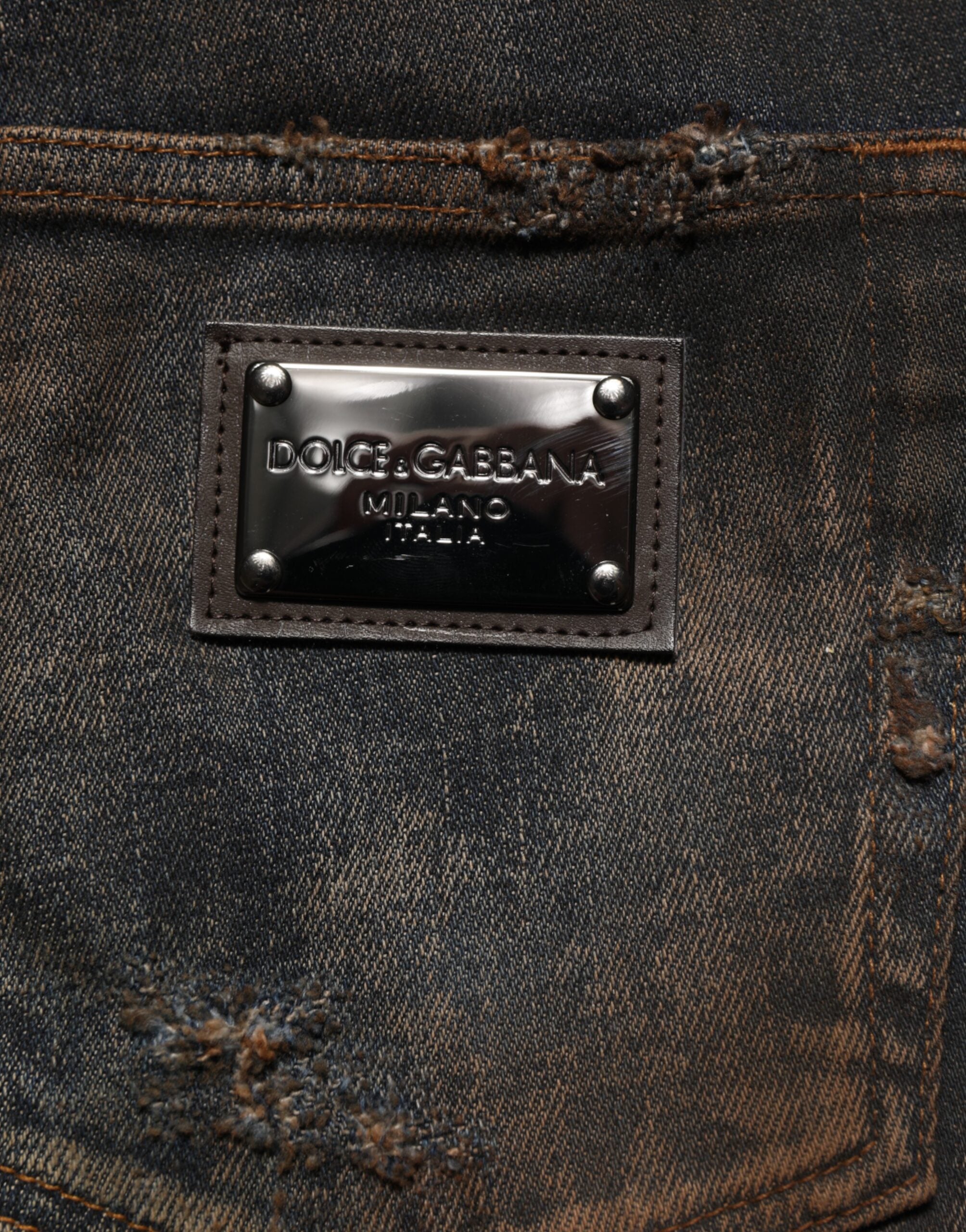 Dolce & Gabbana Schwarze Baumwolle Skinny Tattered Men Denim Jeans