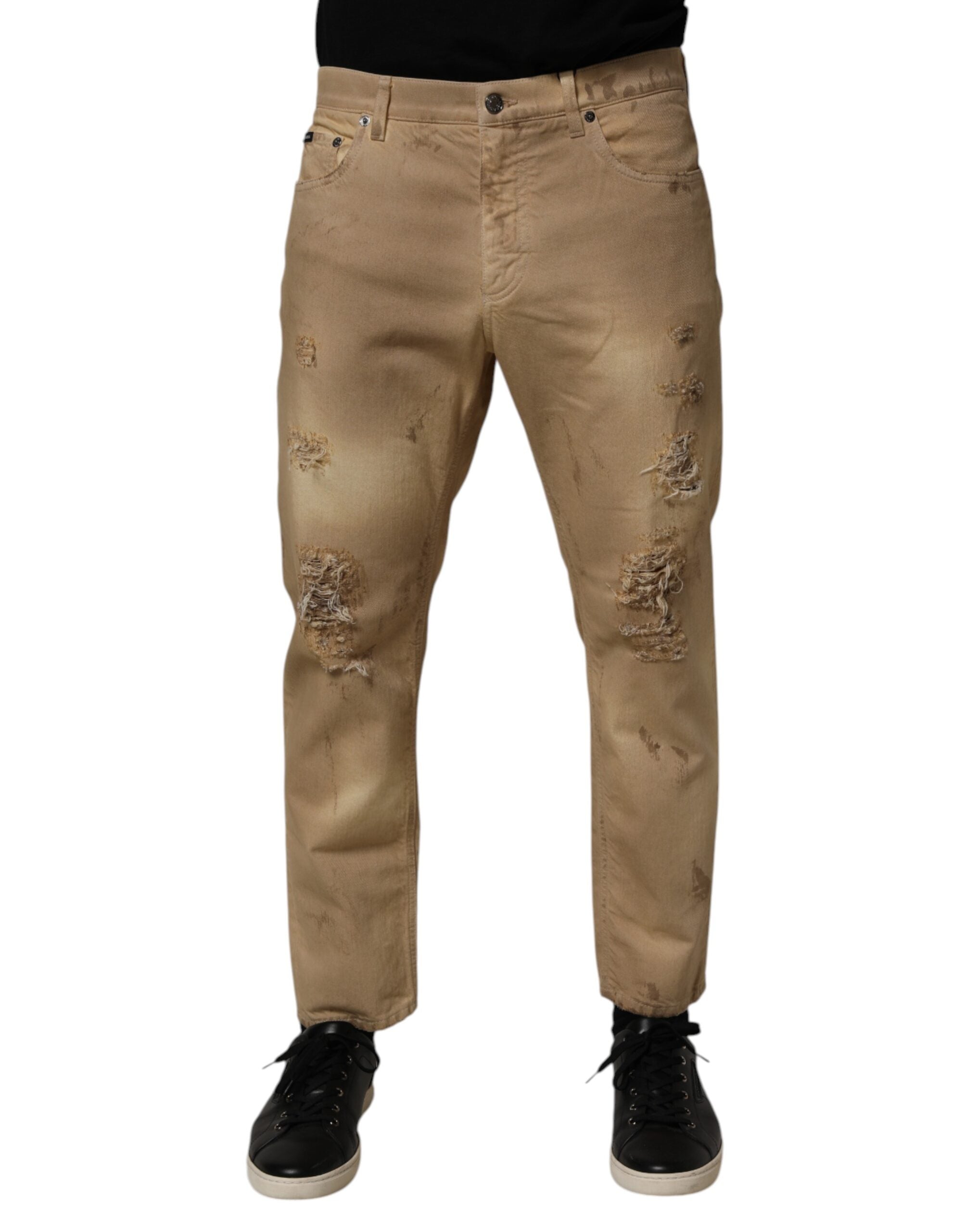 Dolce & Gabbana Beige Baumwolle Lose zerfleddert Männer Denim Jeans
