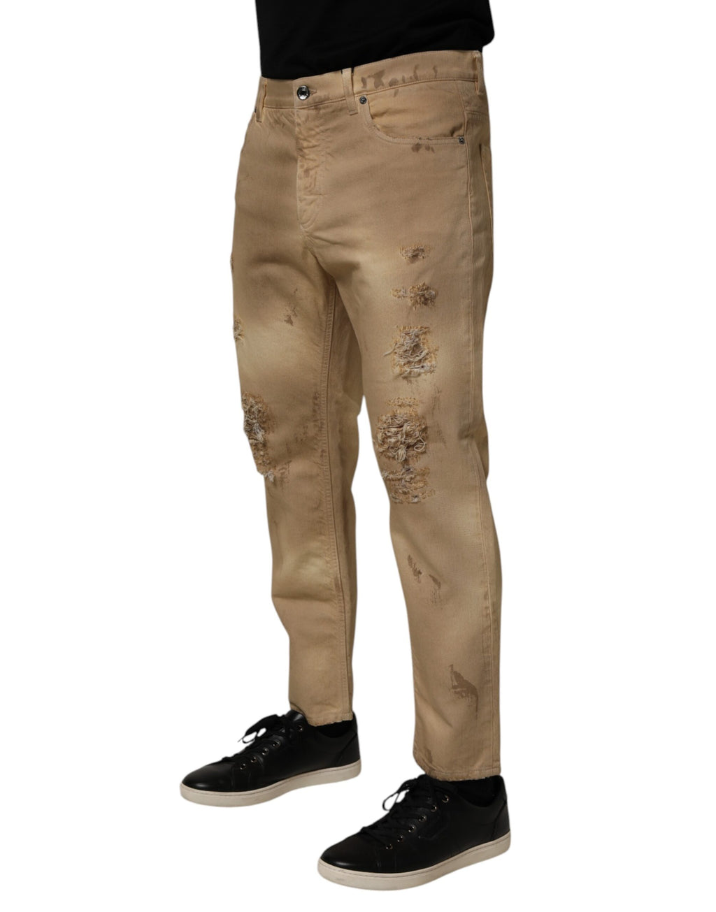 Dolce & Gabbana Beige Baumwolle Lose zerfleddert Männer Denim Jeans