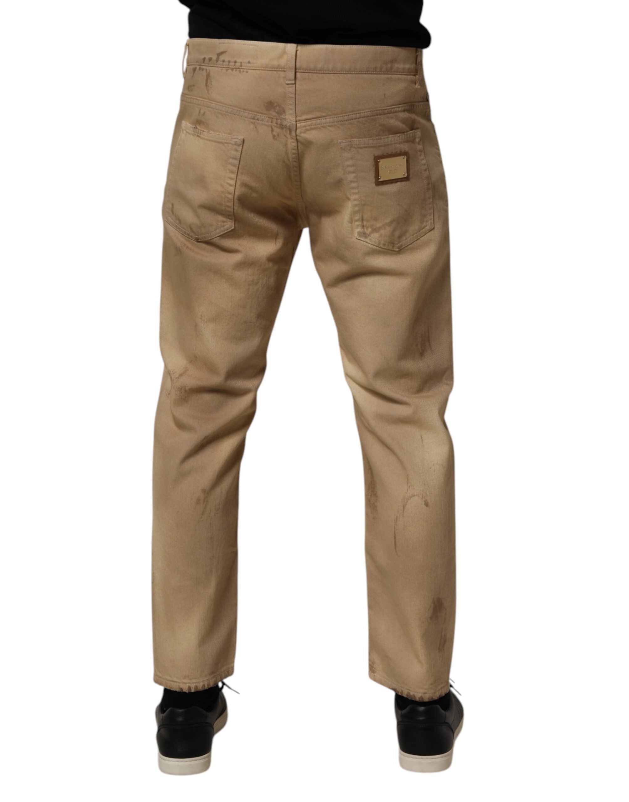 Dolce & Gabbana Beige Baumwolle Lose zerfleddert Männer Denim Jeans