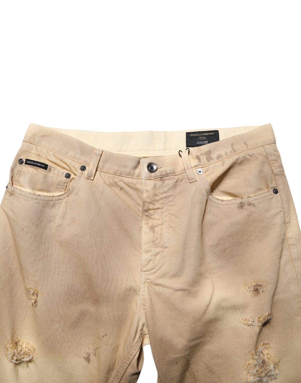 Dolce & Gabbana Beige Baumwolle Lose zerfleddert Männer Denim Jeans