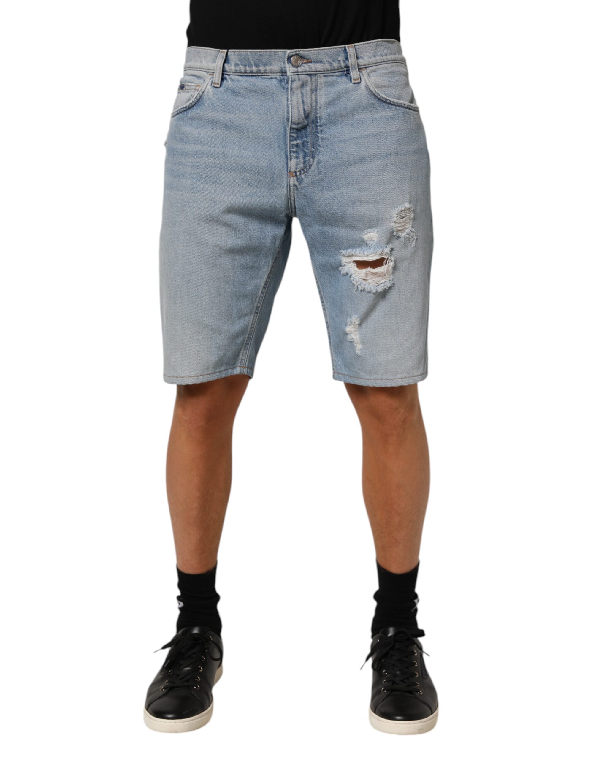 Dolce & Gabbana Bermudashorts aus blauem Baumwoll-Distorted Denim