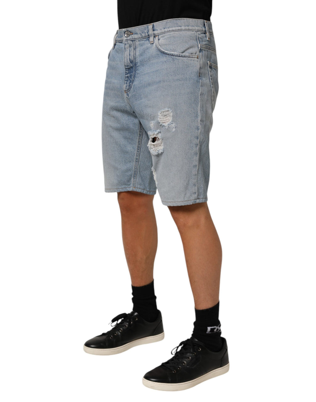 Dolce & Gabbana Bermudashorts aus blauem Baumwoll-Distorted Denim
