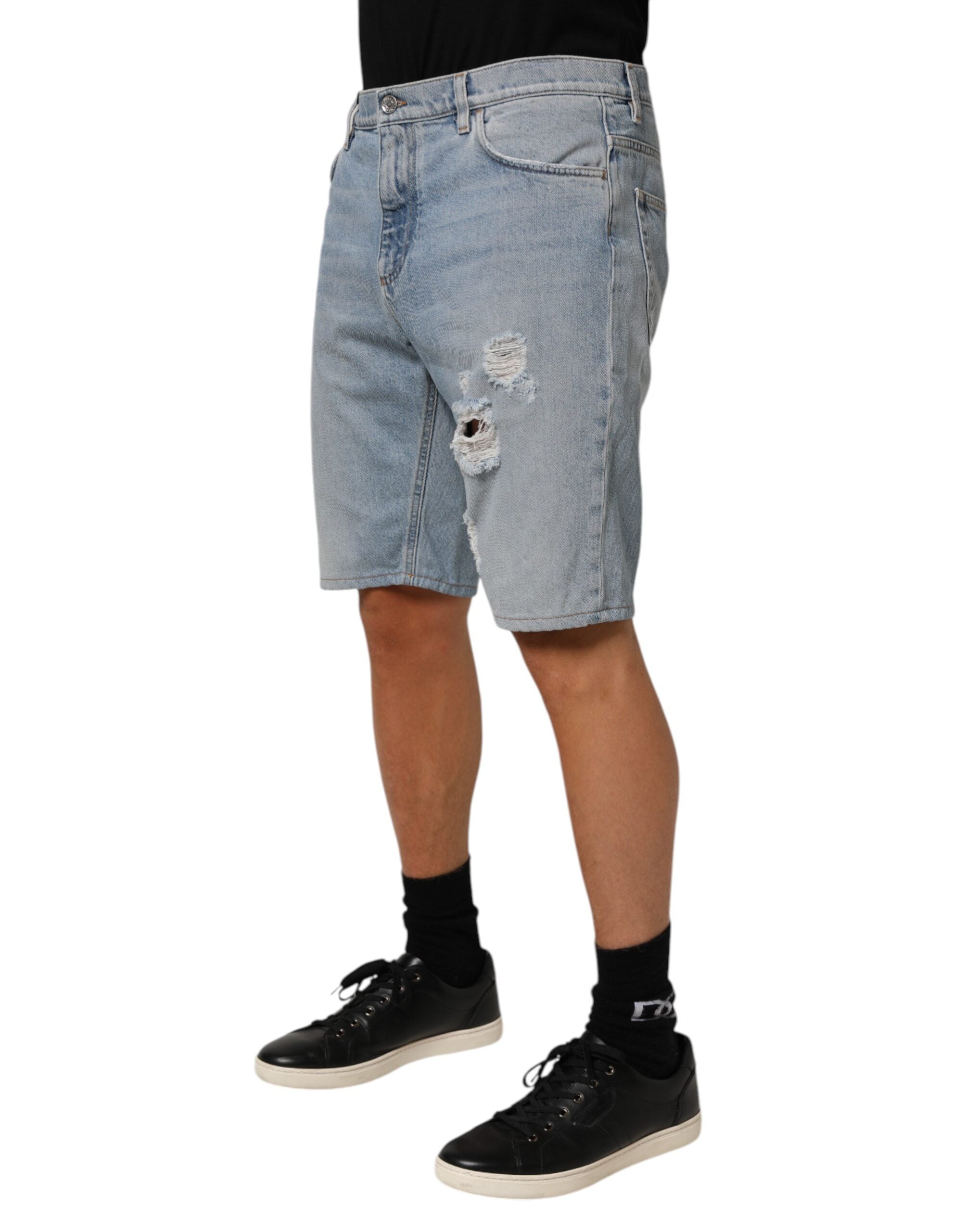 Dolce & Gabbana Bermudashorts aus blauem Baumwoll-Distorted Denim