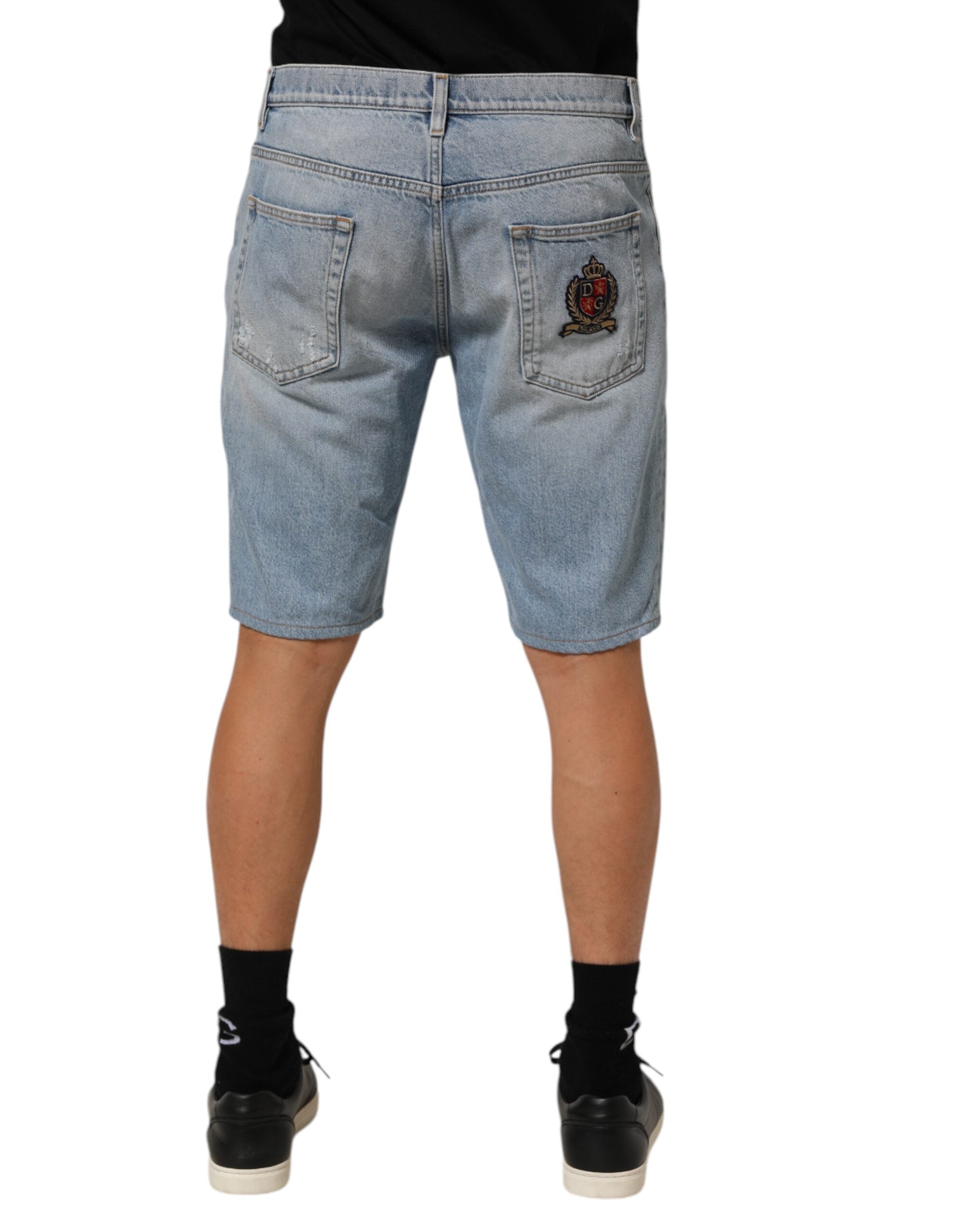 Dolce & Gabbana Bermudashorts aus blauem Baumwoll-Distorted Denim