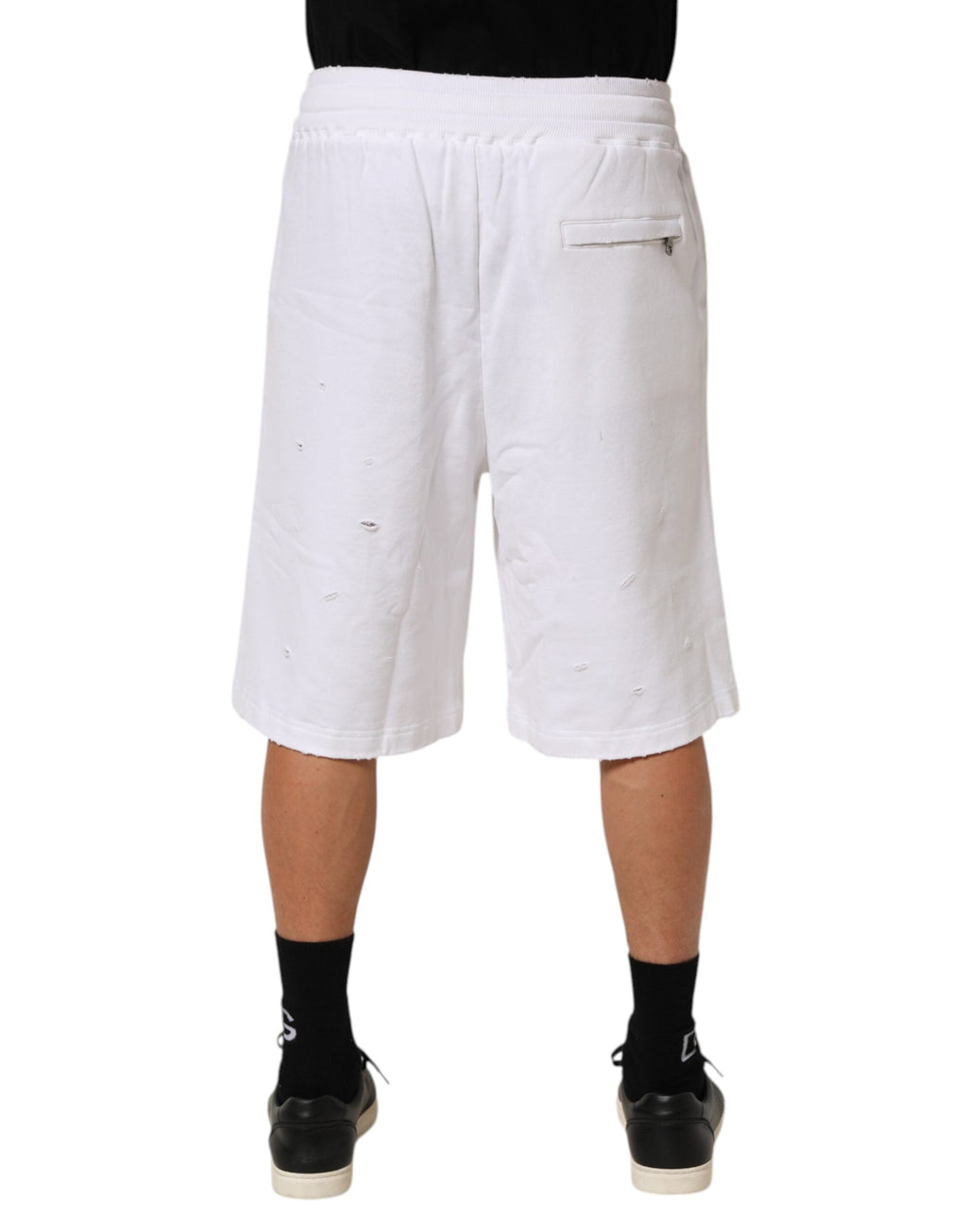 Dolce & Gabbana Weiße Bermuda-Sweatpants aus Baumwolle mit Rissen Shorts