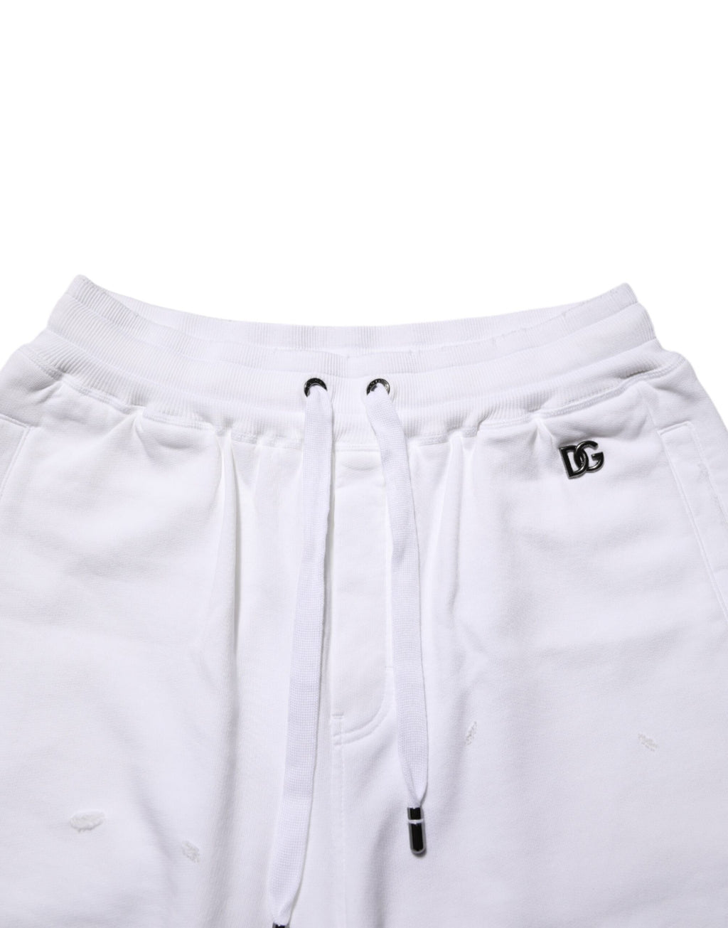Dolce & Gabbana Weiße Bermuda-Sweatpants aus Baumwolle mit Rissen Shorts