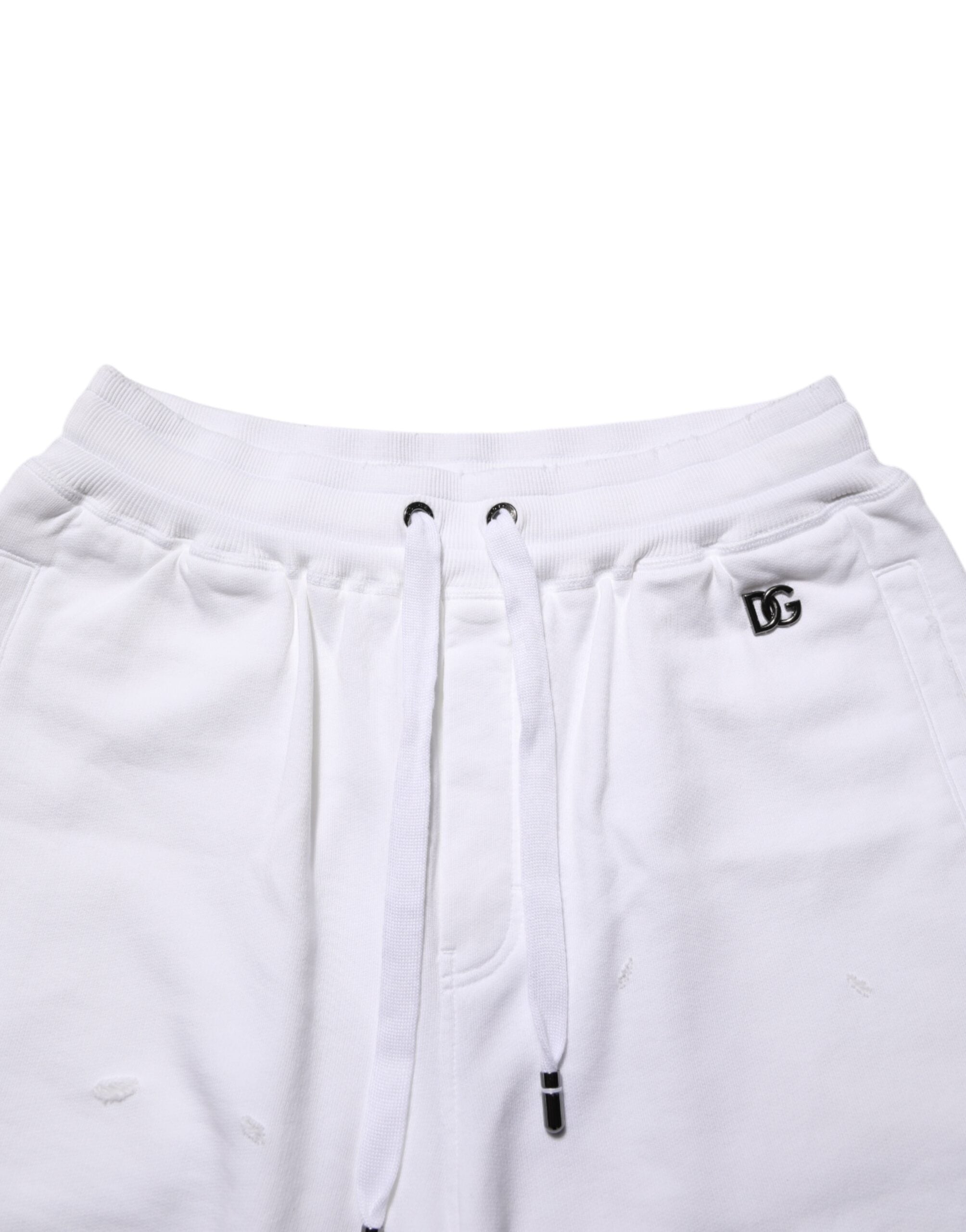 Dolce & Gabbana Weiße Bermuda-Sweatpants aus Baumwolle mit Rissen Shorts