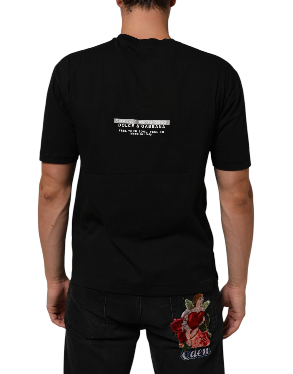 Dolce & Gabbana Schwarzes Statement Baumwoll-T-Shirt mit Rundhalsausschnitt für Männer