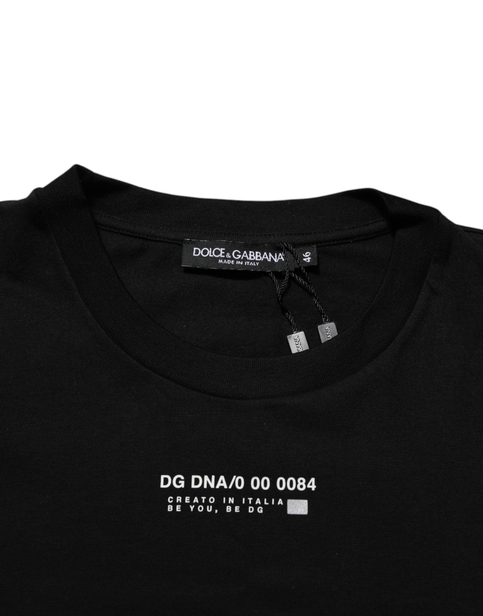 Dolce & Gabbana Schwarzes Statement Baumwoll-T-Shirt mit Rundhalsausschnitt für Männer