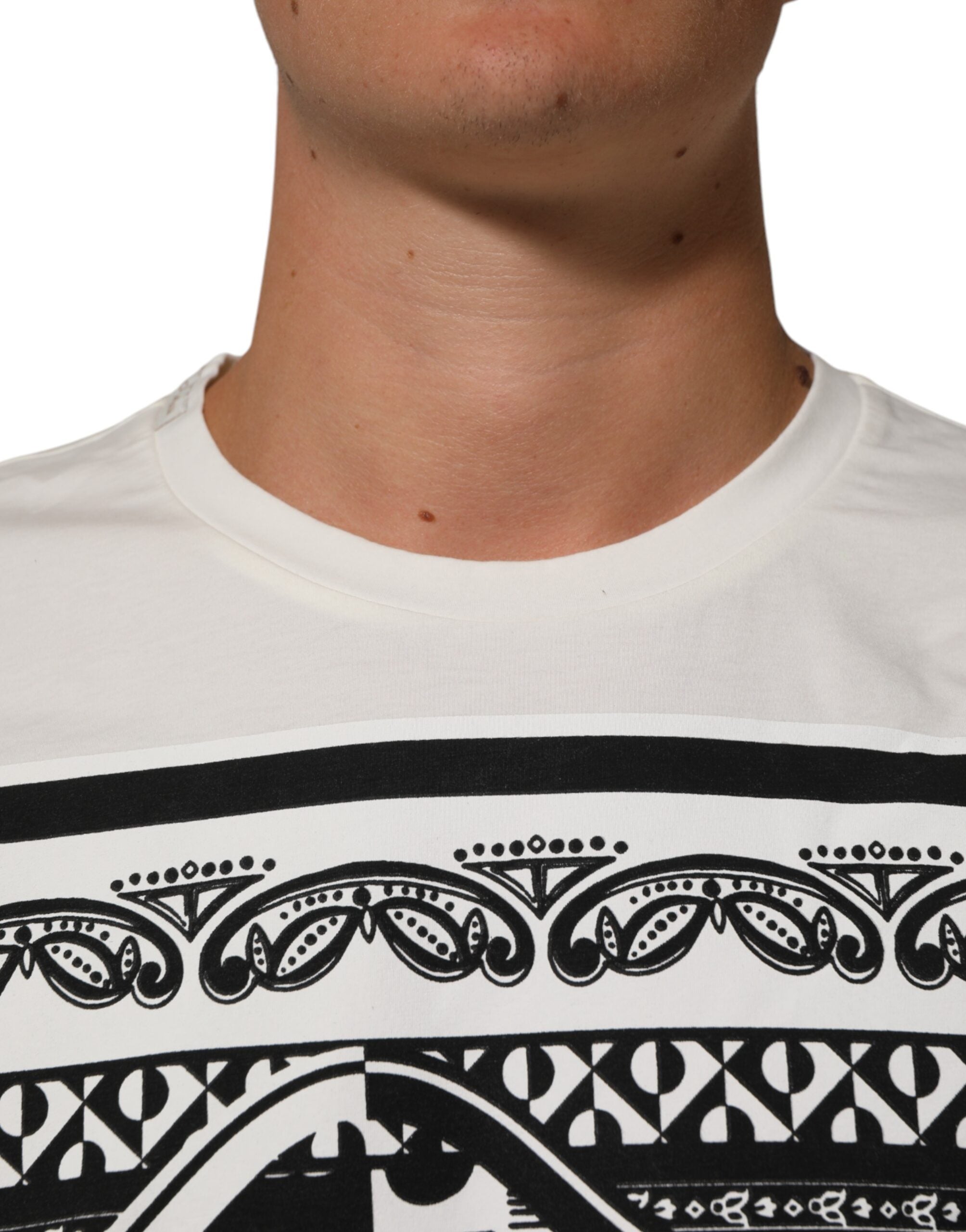 Dolce & Gabbana Weißes Baumwoll-Logo Bandana Print Herren-T-Shirt