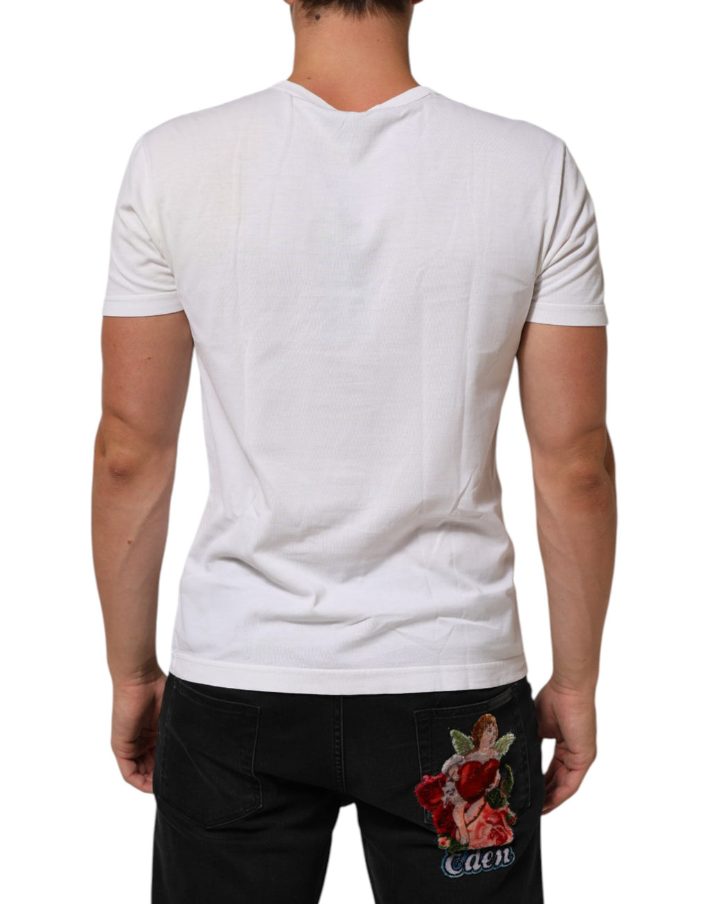 Dolce & Gabbana Weißes Logo Print Baumwolle Rundhalsausschnitt Männer T-Shirt