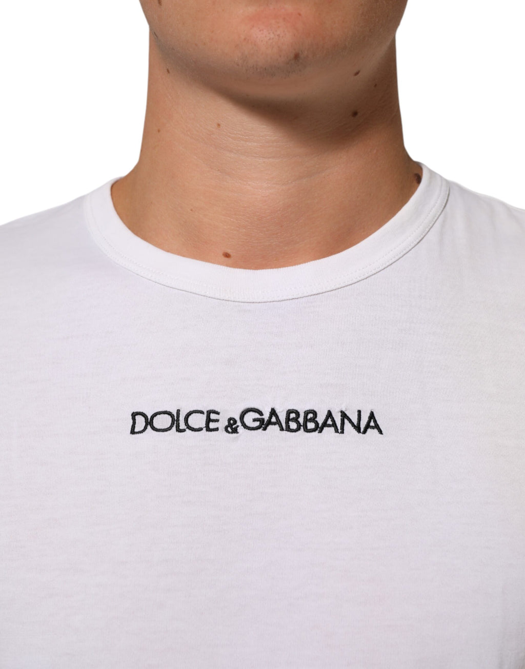 Dolce & Gabbana Weißes Logo Print Baumwolle Rundhalsausschnitt Männer T-Shirt