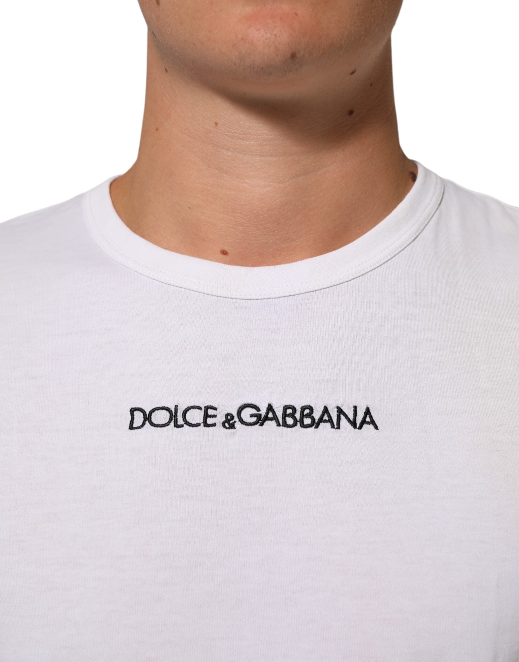 Dolce & Gabbana Weißes Logo Print Baumwolle Rundhalsausschnitt Männer T-Shirt