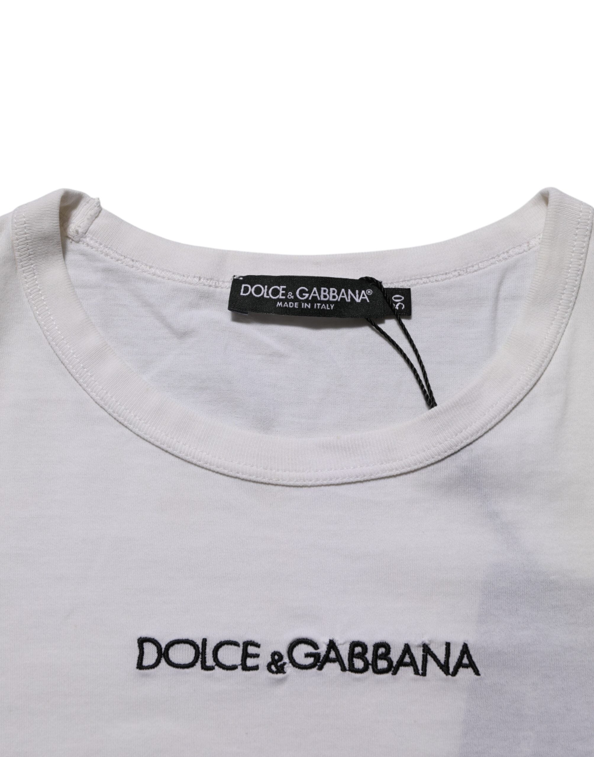 Dolce & Gabbana Weißes Logo Print Baumwolle Rundhalsausschnitt Männer T-Shirt