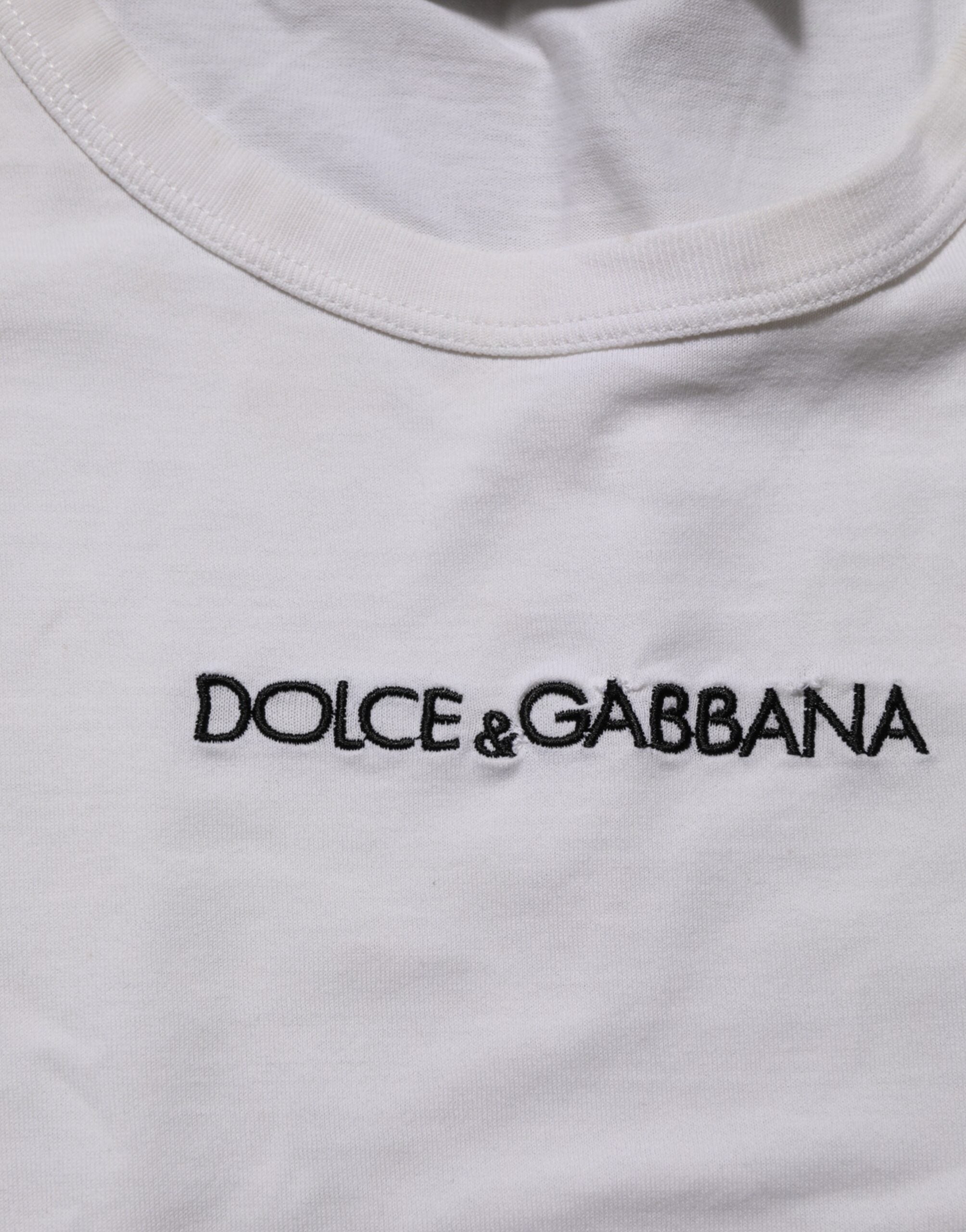 Dolce & Gabbana Weißes Logo Print Baumwolle Rundhalsausschnitt Männer T-Shirt
