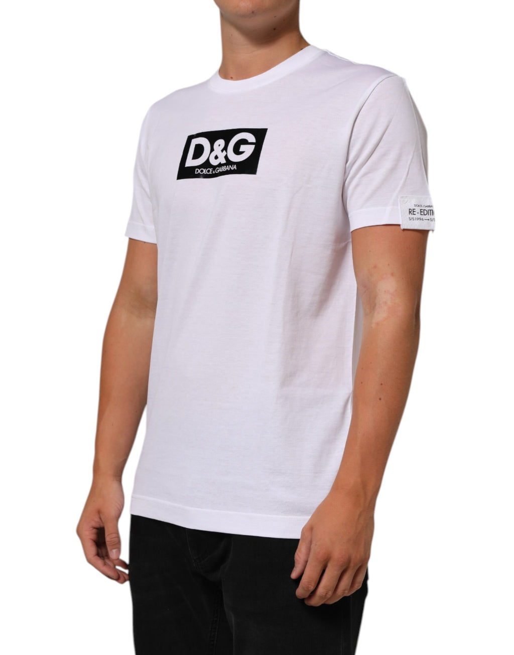 Dolce & Gabbana Weißes T-Shirt mit Rundhalsausschnitt und Logodruck aus Baumwolle
