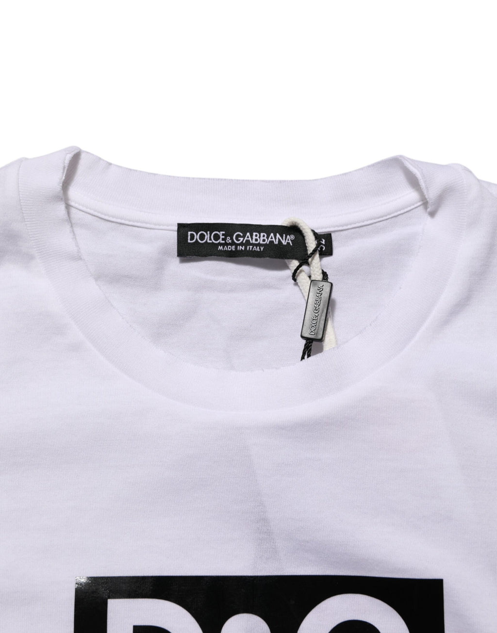 Dolce & Gabbana Weißes T-Shirt mit Rundhalsausschnitt und Logodruck aus Baumwolle