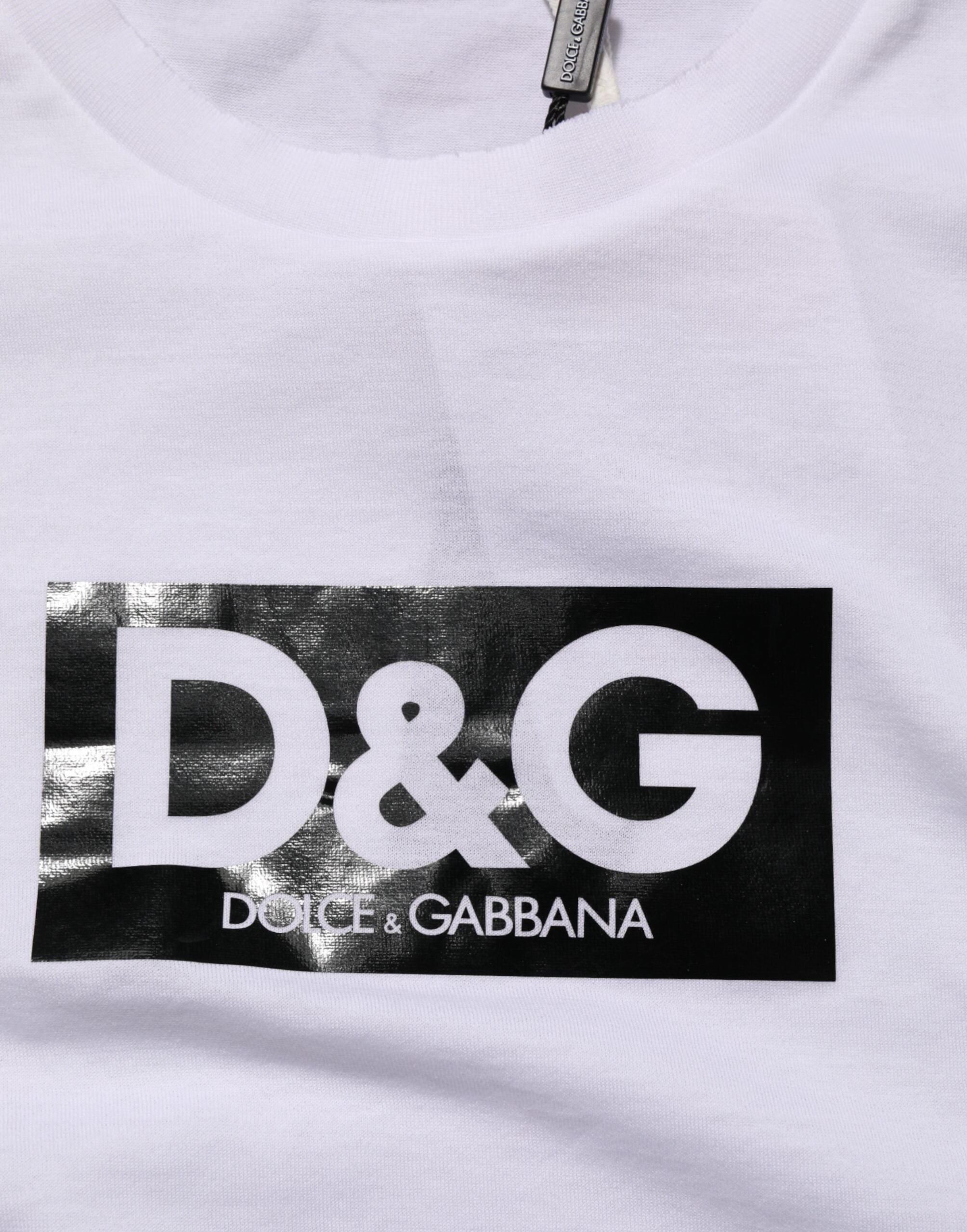 Dolce & Gabbana Weißes T-Shirt mit Rundhalsausschnitt und Logodruck aus Baumwolle