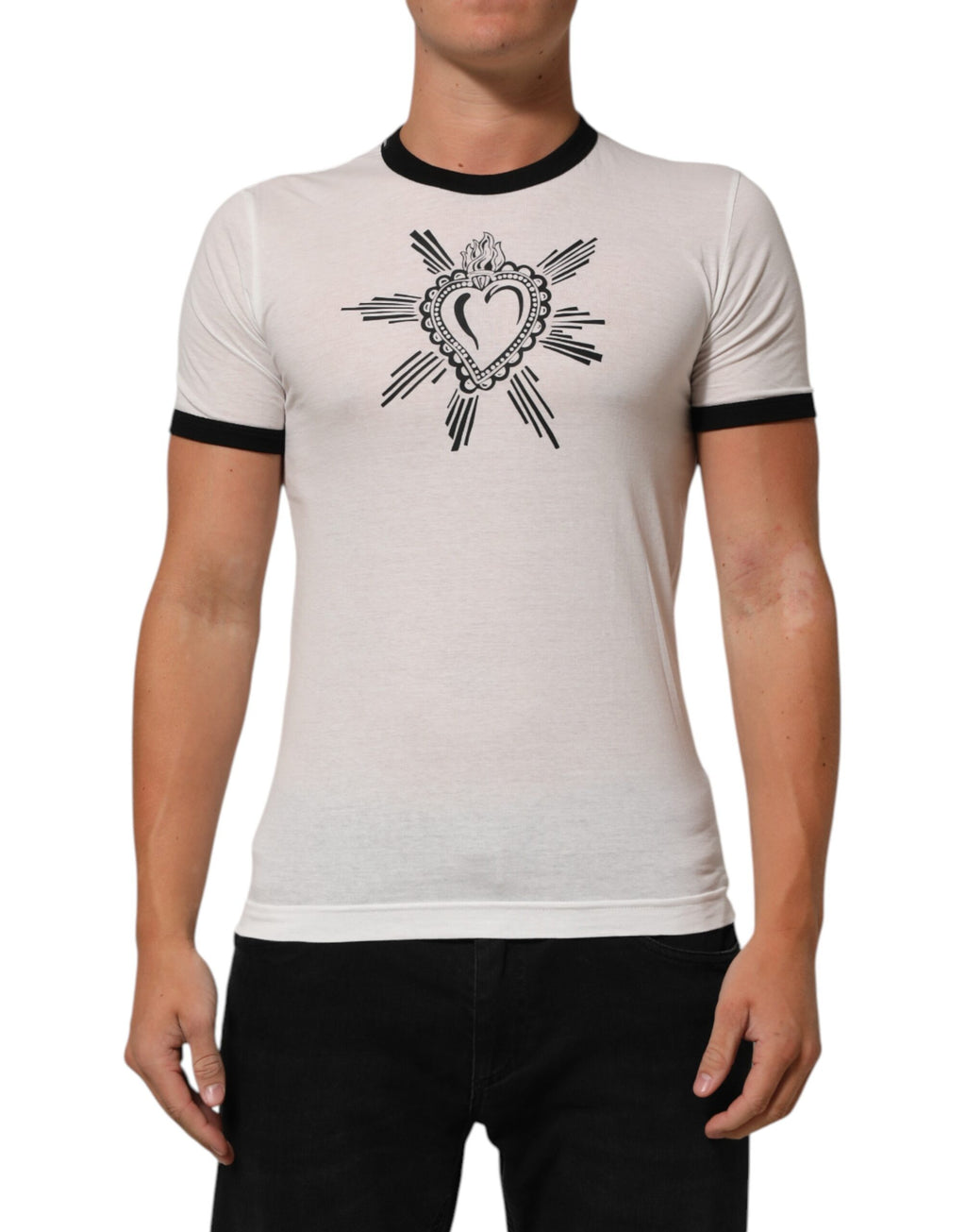 Dolce & Gabbana Weißes Sacred Heart Baumwoll-T-Shirt mit Rundhalsausschnitt