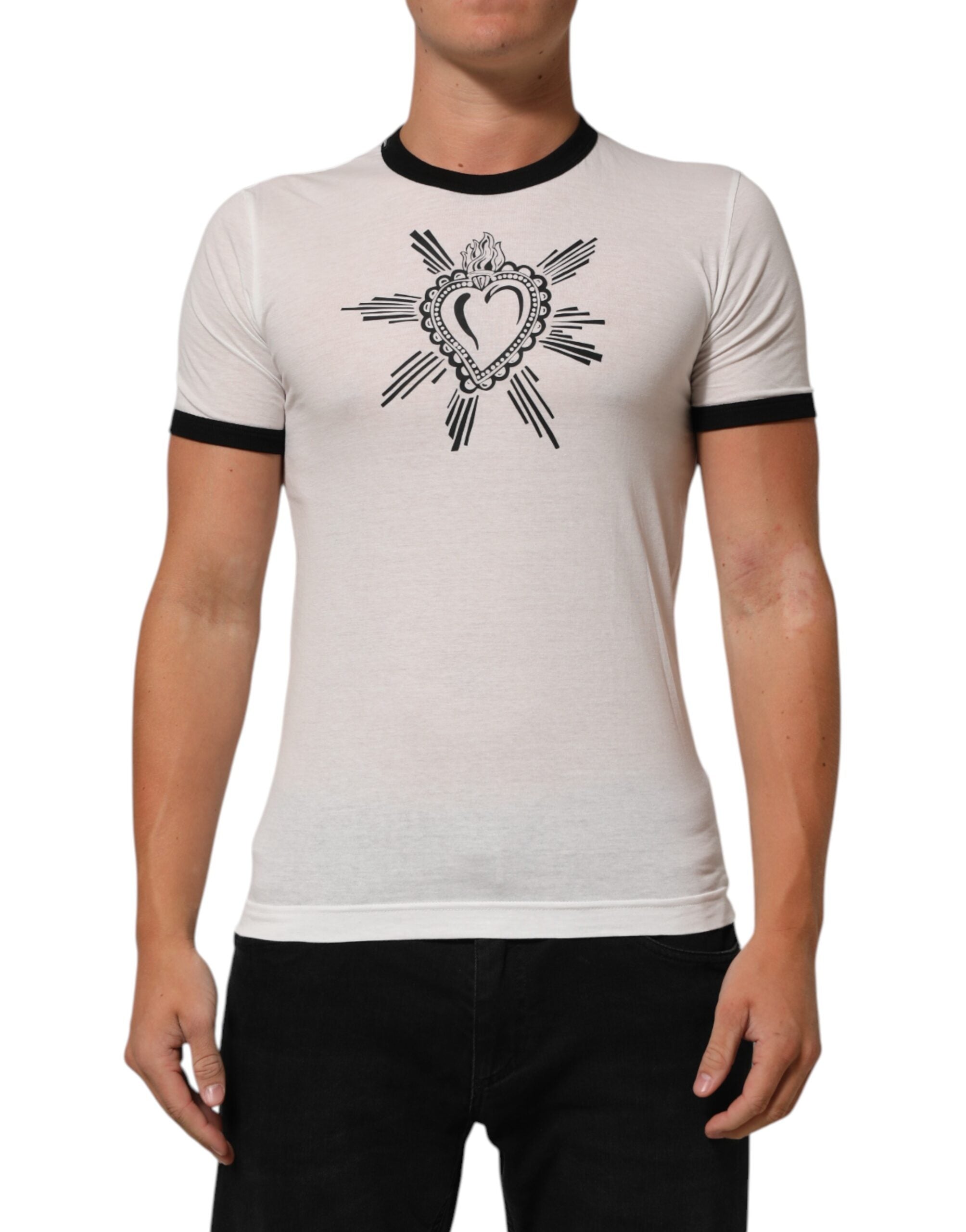 Dolce & Gabbana Weißes Sacred Heart Baumwoll-T-Shirt mit Rundhalsausschnitt