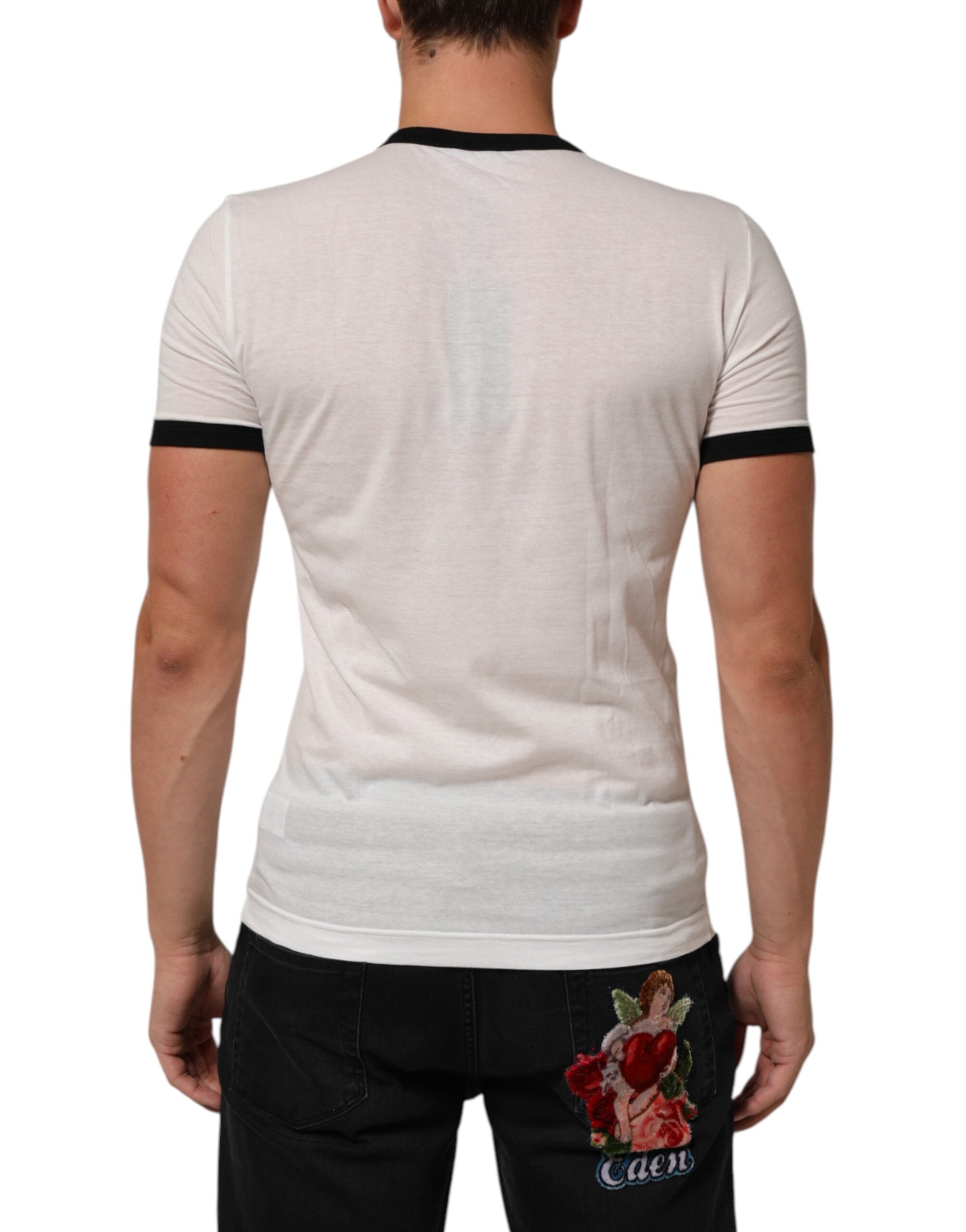Dolce & Gabbana Weißes Sacred Heart Baumwoll-T-Shirt mit Rundhalsausschnitt