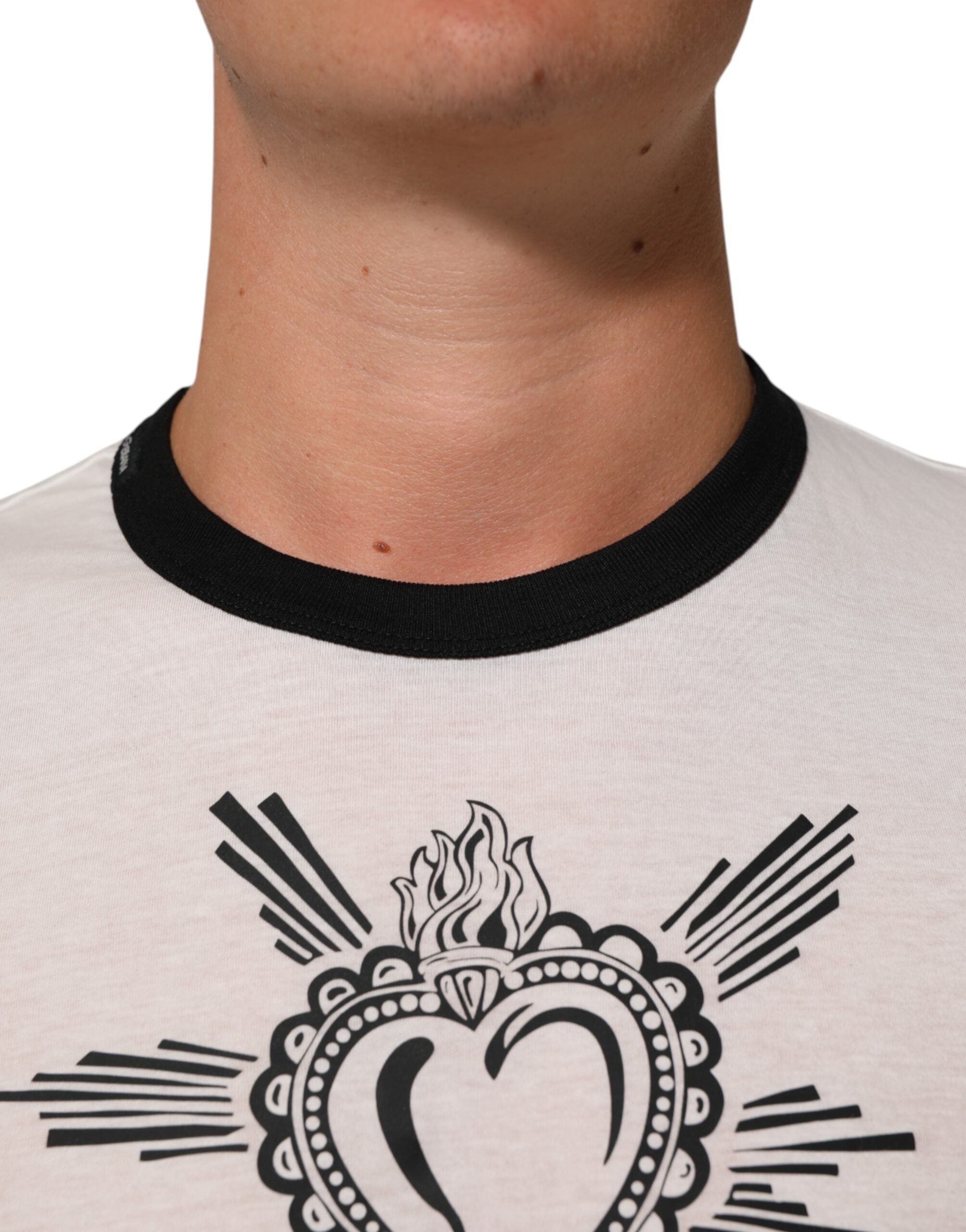 Dolce & Gabbana Weißes Sacred Heart Baumwoll-T-Shirt mit Rundhalsausschnitt