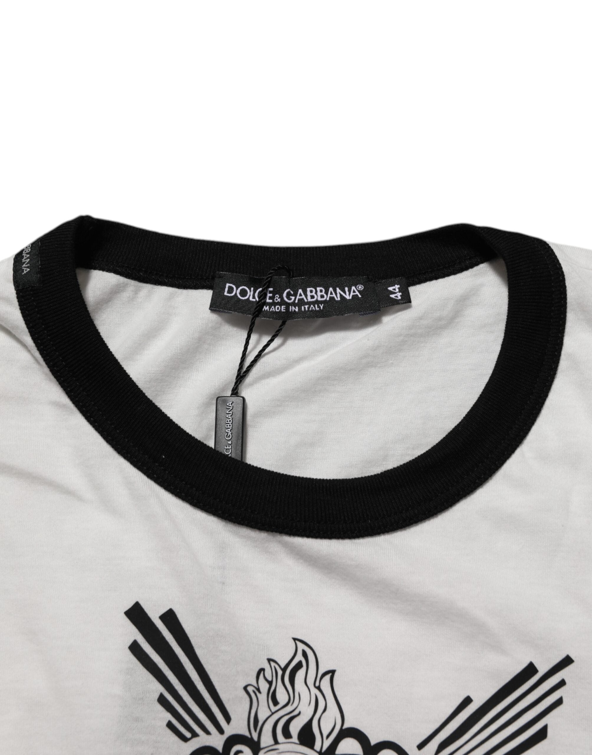 Dolce & Gabbana Weißes Sacred Heart Baumwoll-T-Shirt mit Rundhalsausschnitt