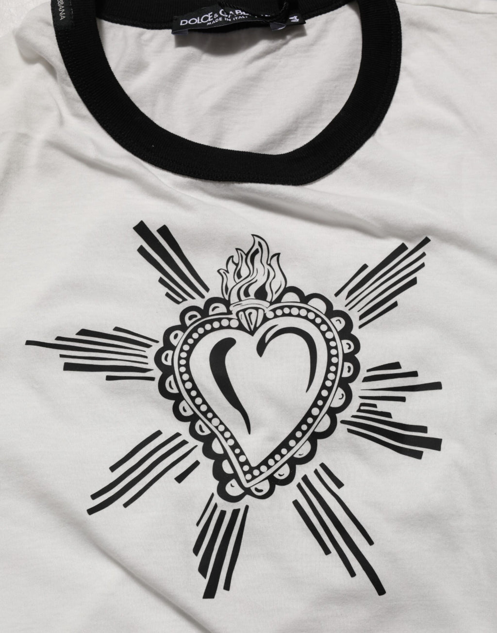 Dolce & Gabbana Weißes Sacred Heart Baumwoll-T-Shirt mit Rundhalsausschnitt
