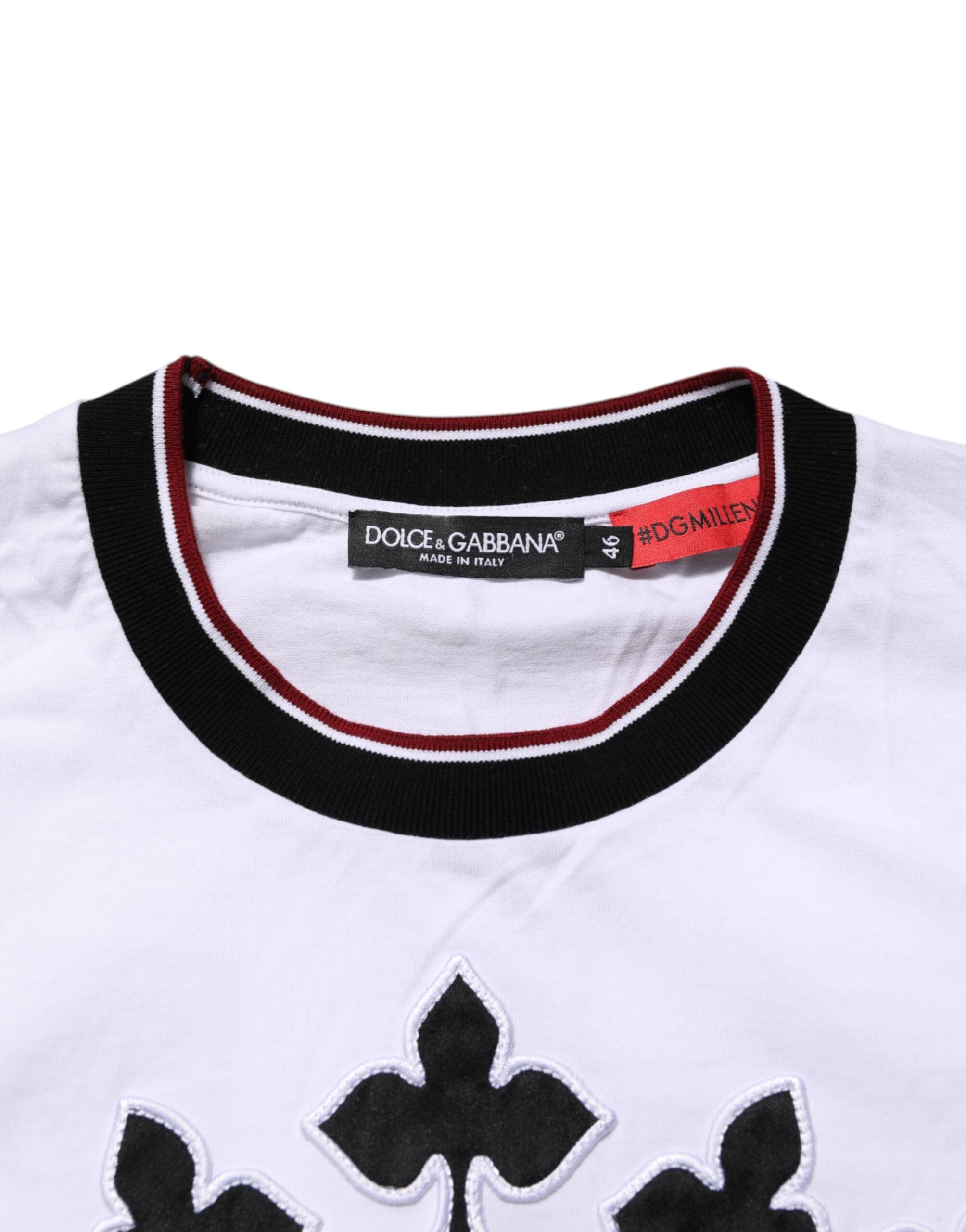 Dolce & Gabbana Weißes Baumwoll-T-Shirt mit Kronenkönig-Stickerei