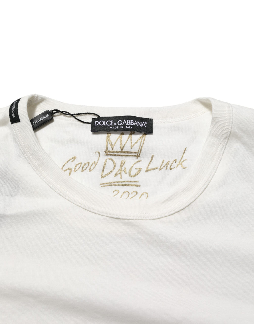 Dolce & Gabbana Weißes Baumwoll-Goodluck-2020-T-Shirt mit Rundhalsausschnitt