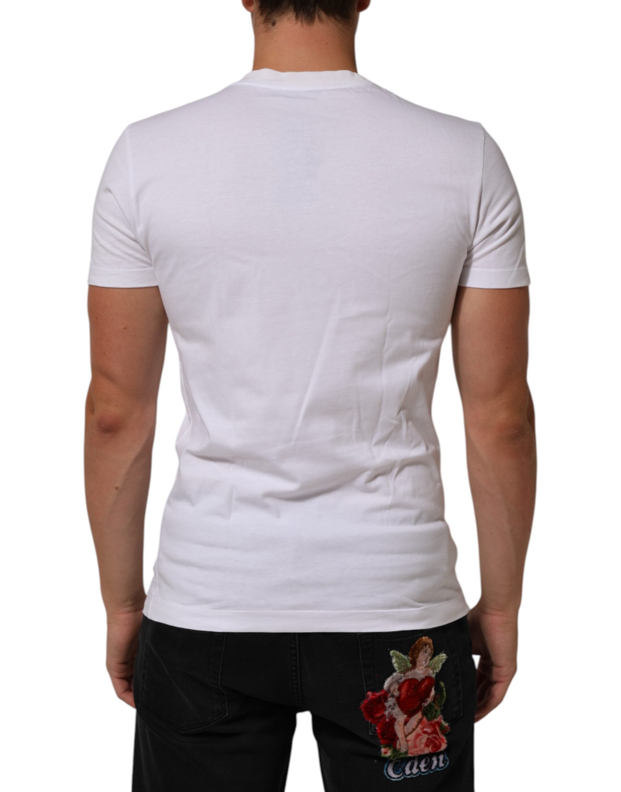 Dolce & Gabbana Weißes T-Shirt mit Rundhalsausschnitt und Logodruck aus Baumwolle für Männer