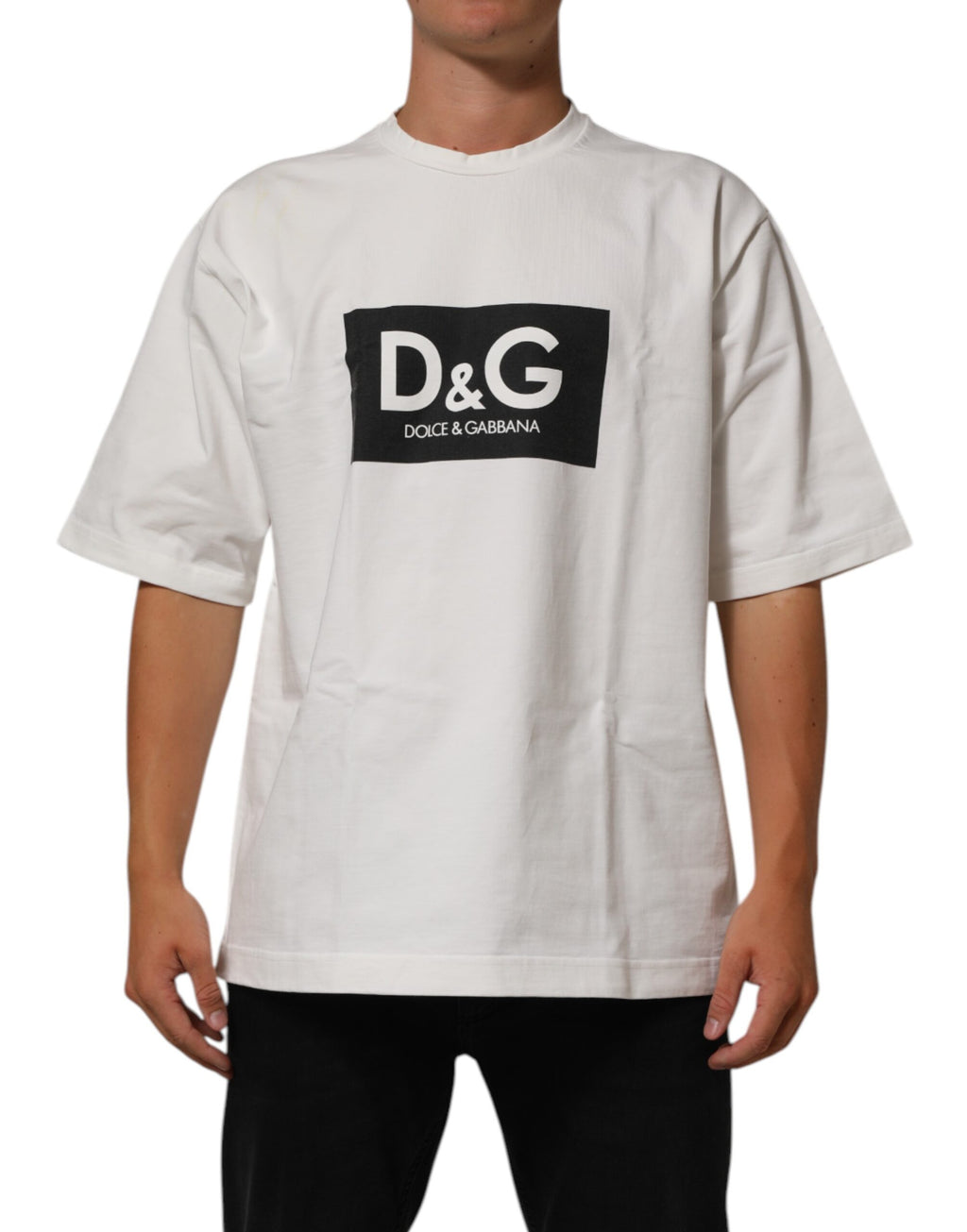 Dolce & Gabbana Weißes T-Shirt mit Rundhalsausschnitt und Logodruck aus Baumwolle für Männer
