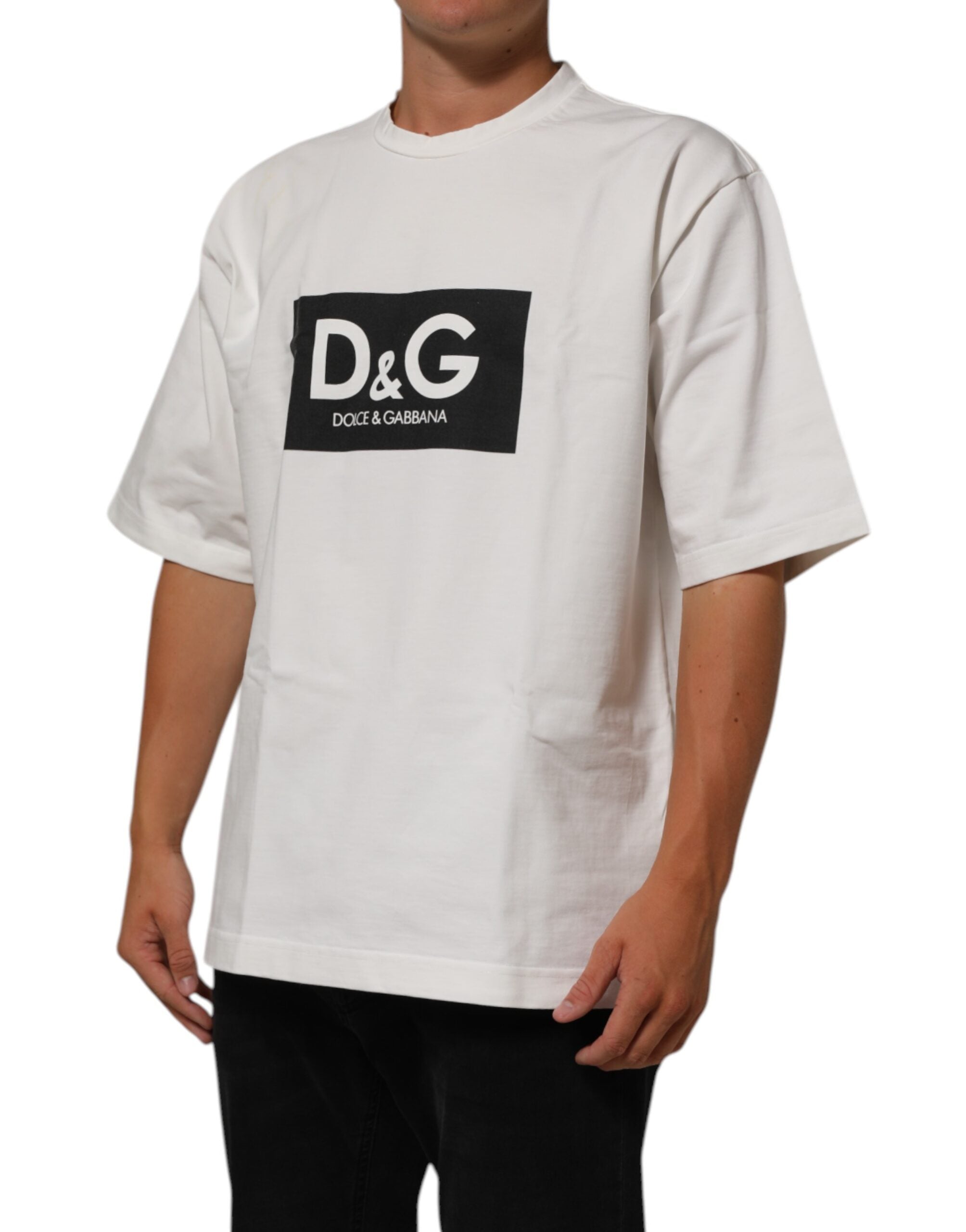 Dolce & Gabbana Weißes T-Shirt mit Rundhalsausschnitt und Logodruck aus Baumwolle für Männer